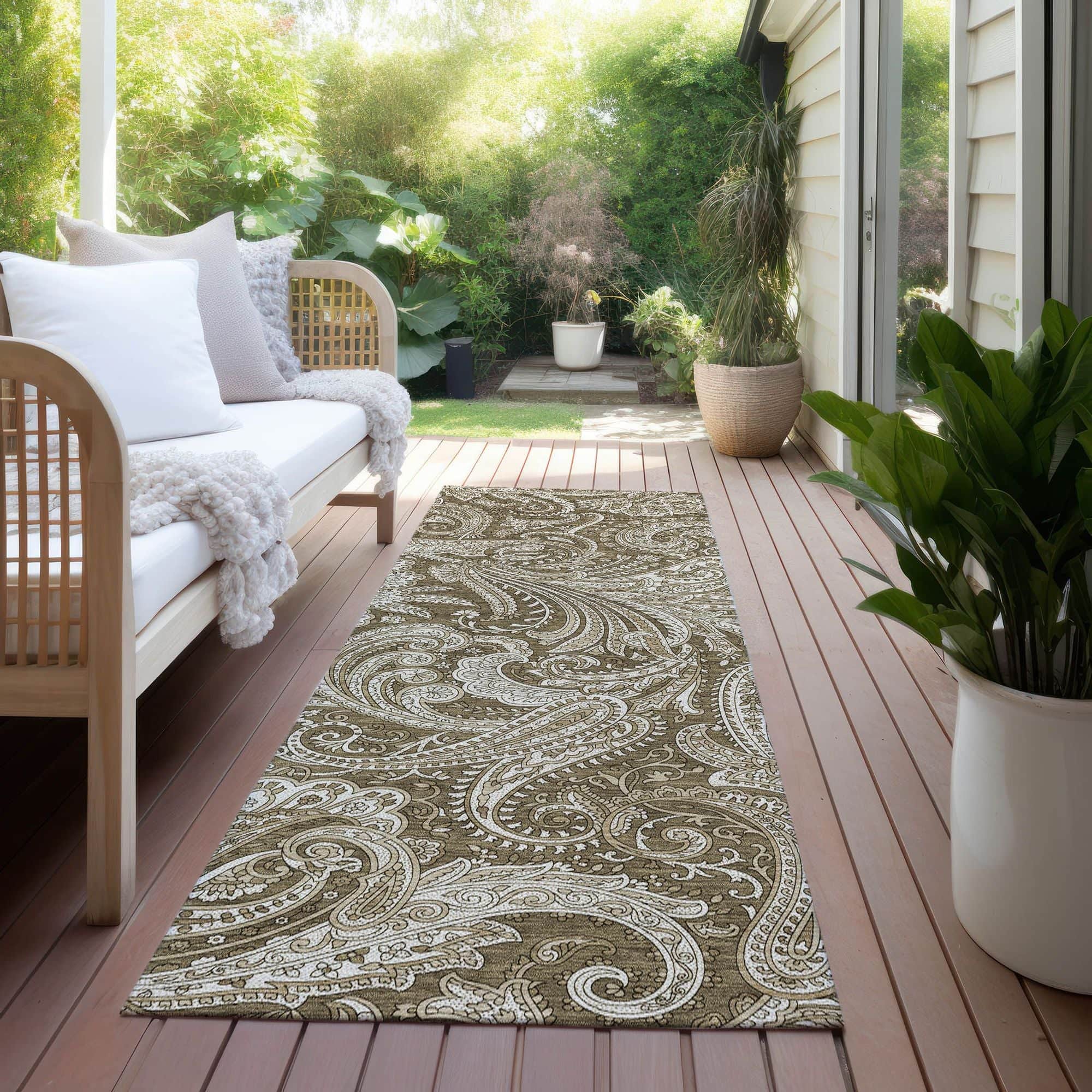 Machine Washable Chocolate Brown Rug - Indoor / Outdoor - Kids / Pet Friendly Paisley Print Rug