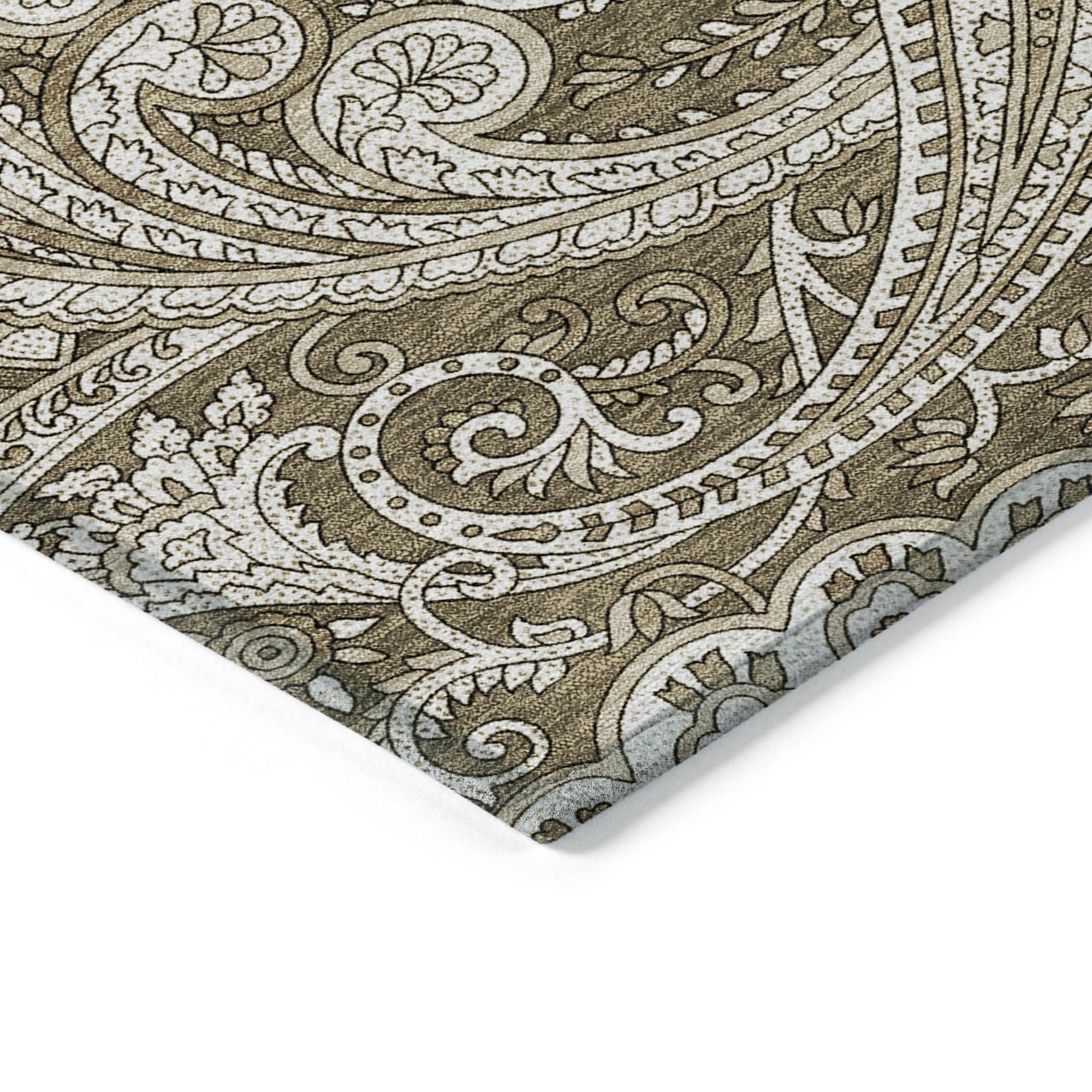 Machine Washable Chocolate Brown Rug - Indoor / Outdoor - Kids / Pet Friendly Paisley Print Rug
