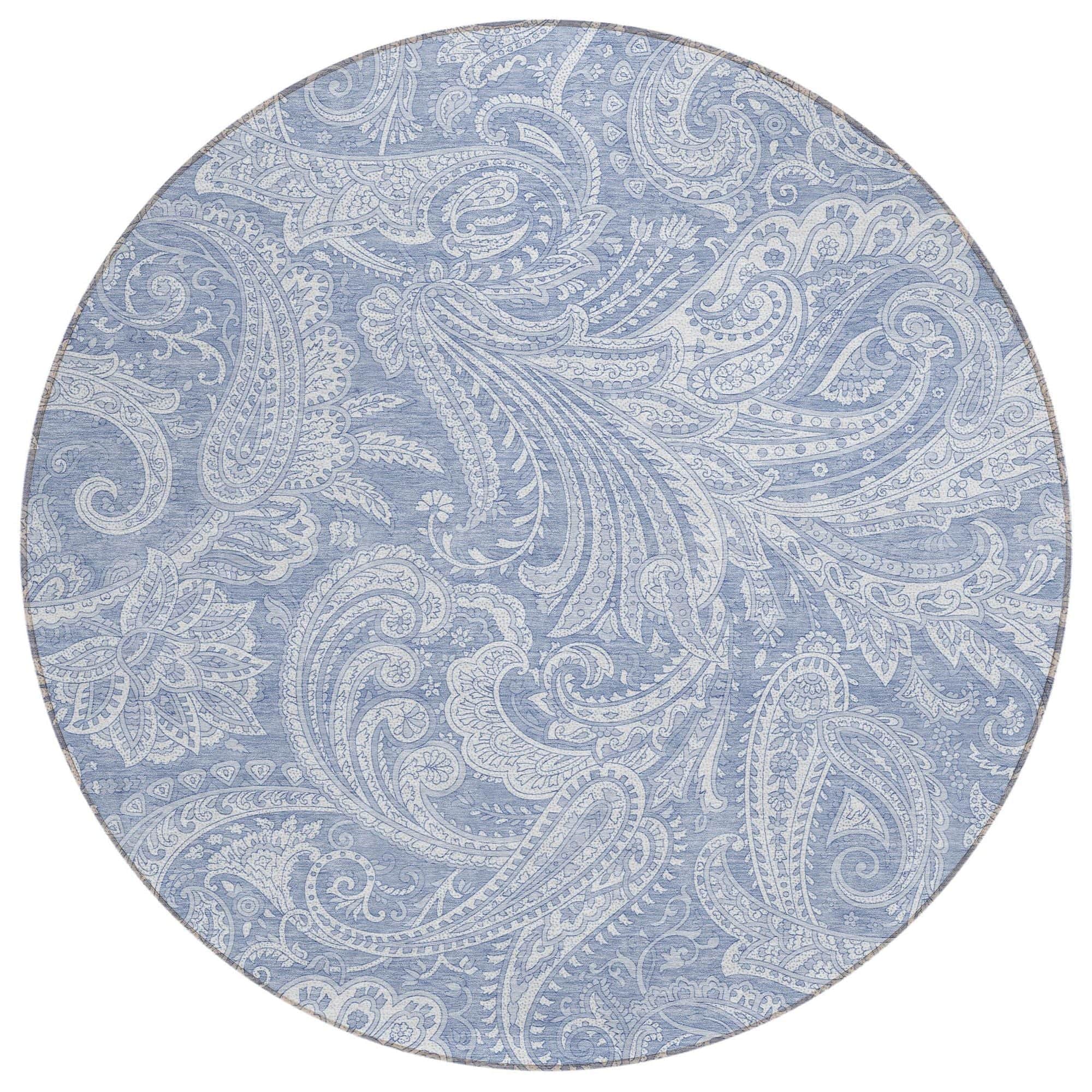 Machine Washable Denim Blue Rug - Indoor / Outdoor - Kids / Pet Friendly Paisley Print Rug
