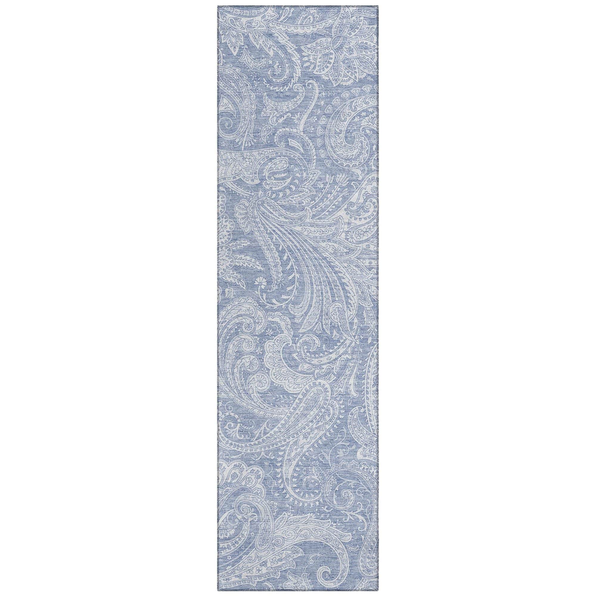 Machine Washable Denim Blue Rug - Indoor / Outdoor - Kids / Pet Friendly Paisley Print Rug