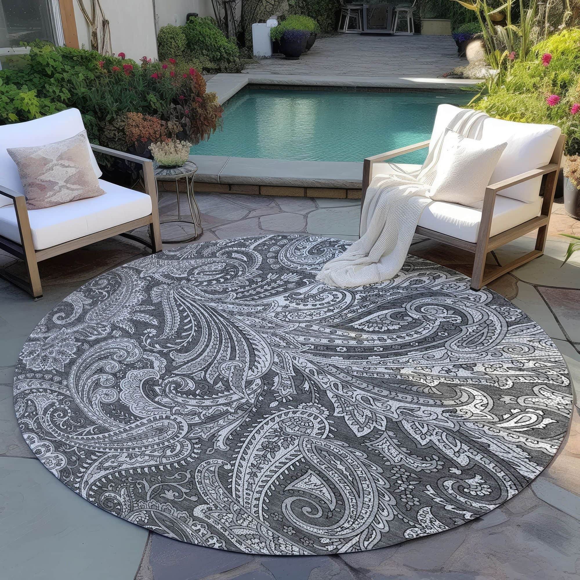 Machine Washable Gray Rug - Indoor / Outdoor - Kids / Pet Friendly Paisley Print Rug