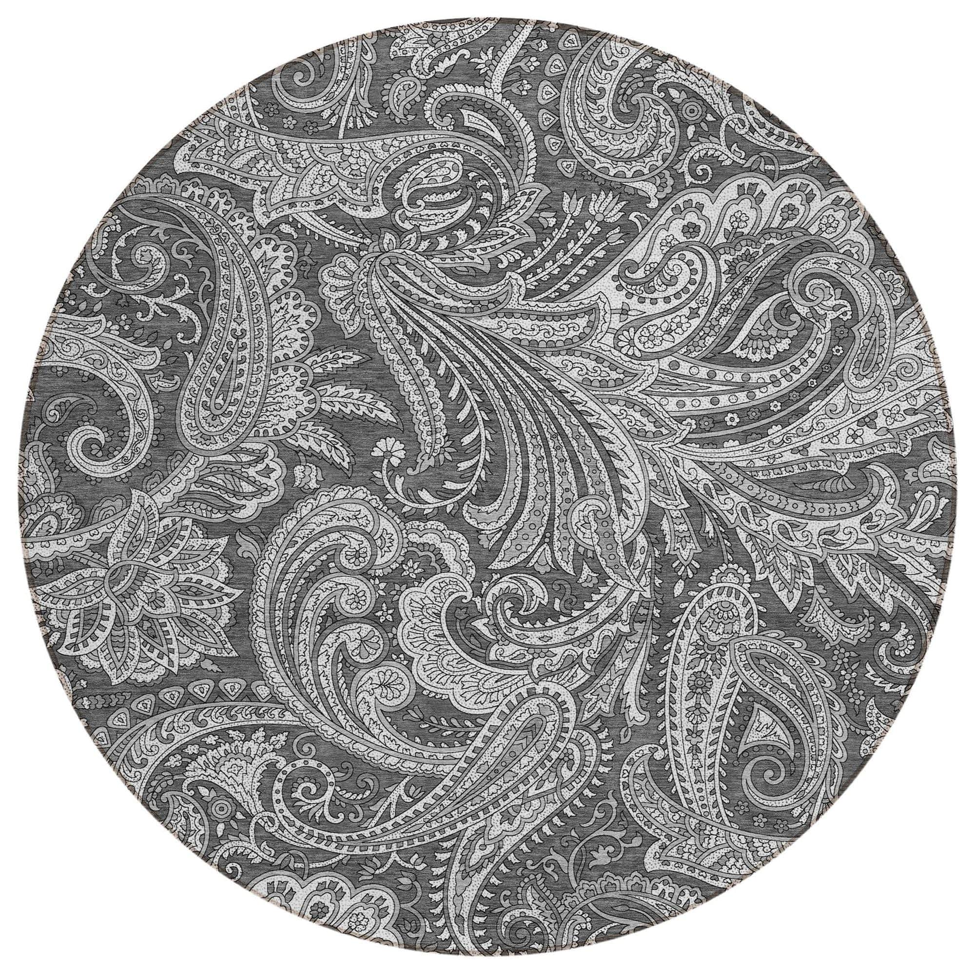 Machine Washable Gray Rug - Indoor / Outdoor - Kids / Pet Friendly Paisley Print Rug