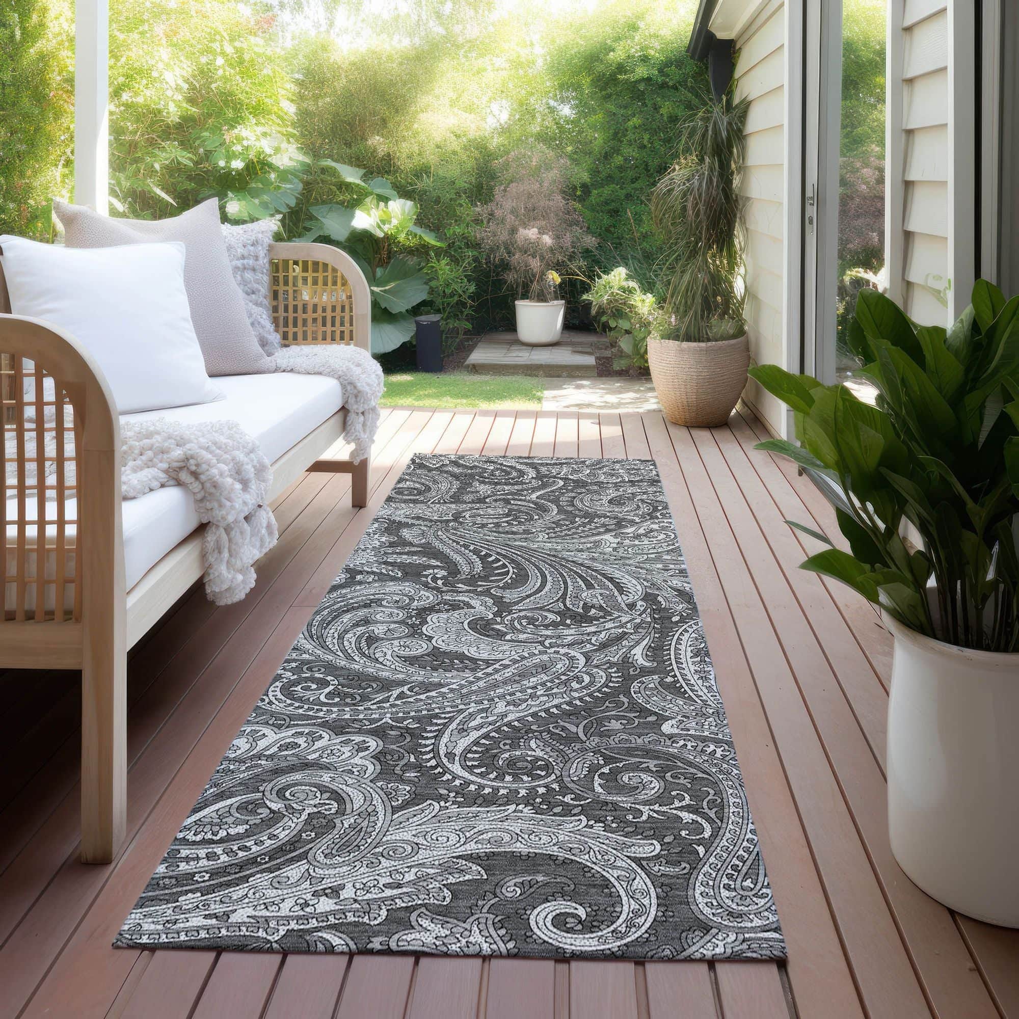 Machine Washable Gray Rug - Indoor / Outdoor - Kids / Pet Friendly Paisley Print Rug