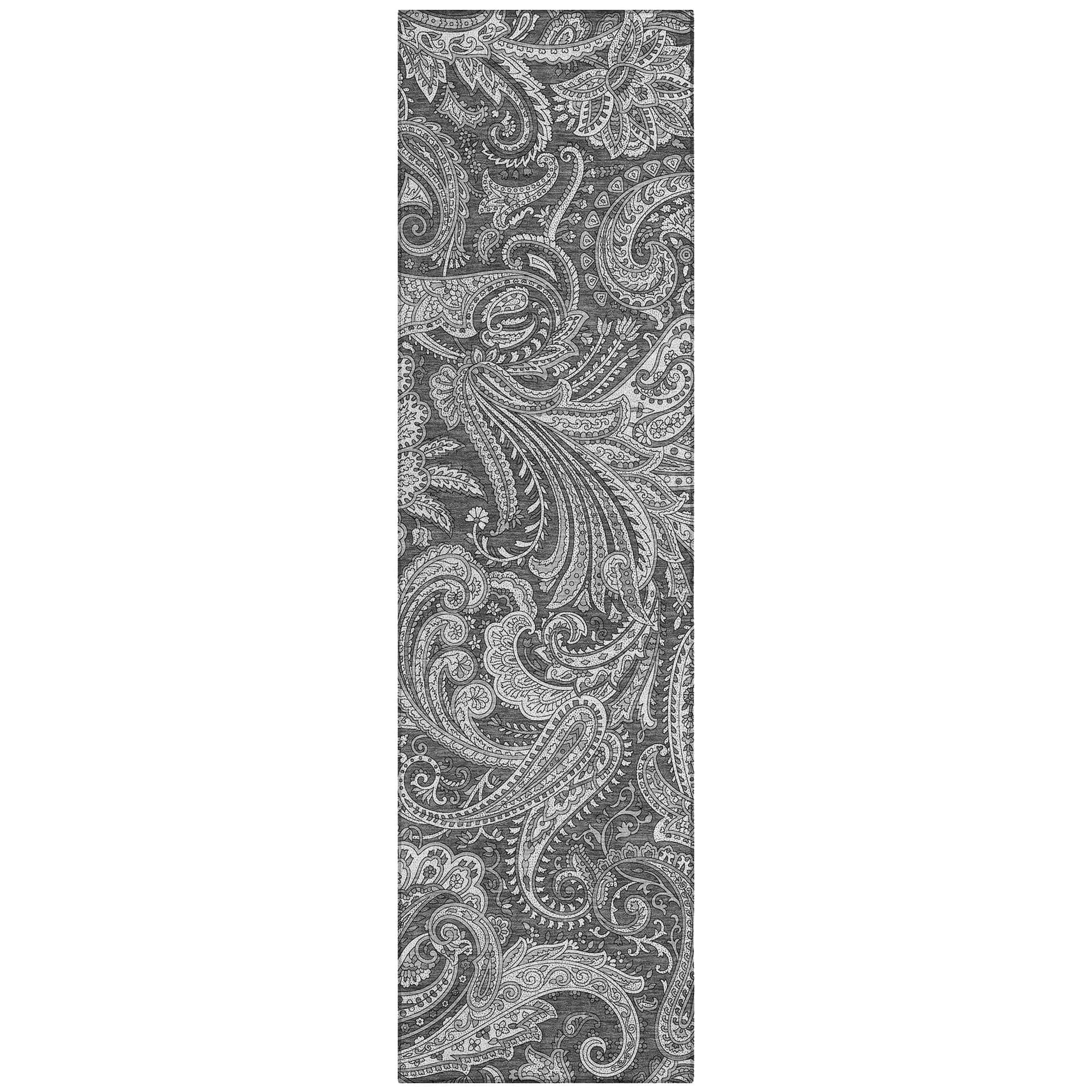 Machine Washable Gray Rug - Indoor / Outdoor - Kids / Pet Friendly Paisley Print Rug
