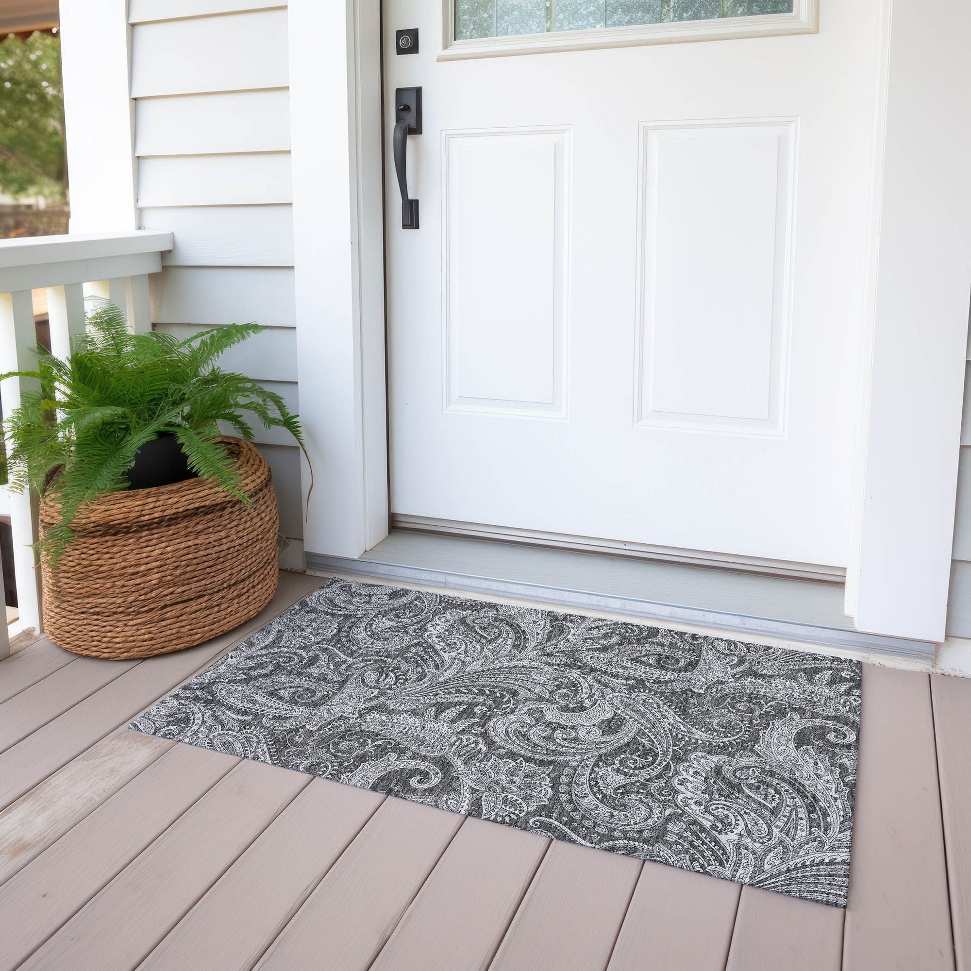 Machine Washable Gray Rug - Indoor / Outdoor - Kids / Pet Friendly Paisley Print Rug
