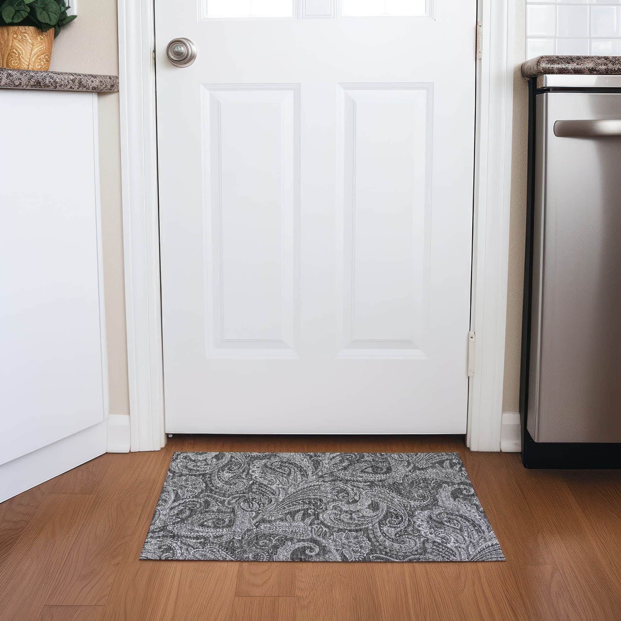 Machine Washable Gray Rug - Indoor / Outdoor - Kids / Pet Friendly Paisley Print Rug