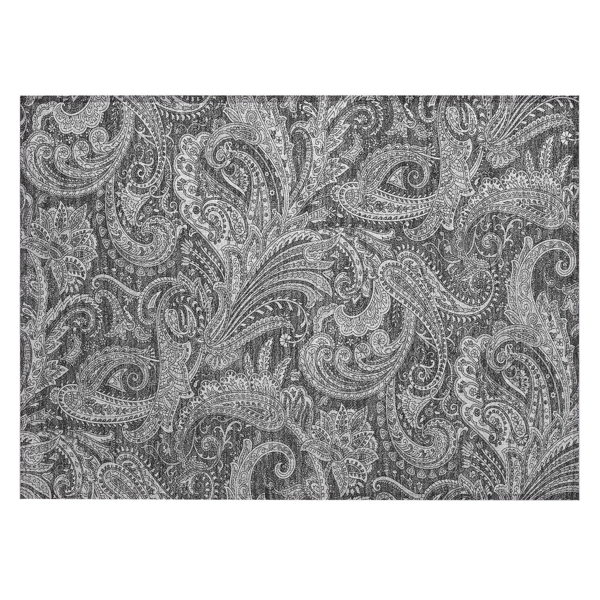 Machine Washable Gray Rug - Indoor / Outdoor - Kids / Pet Friendly Paisley Print Rug