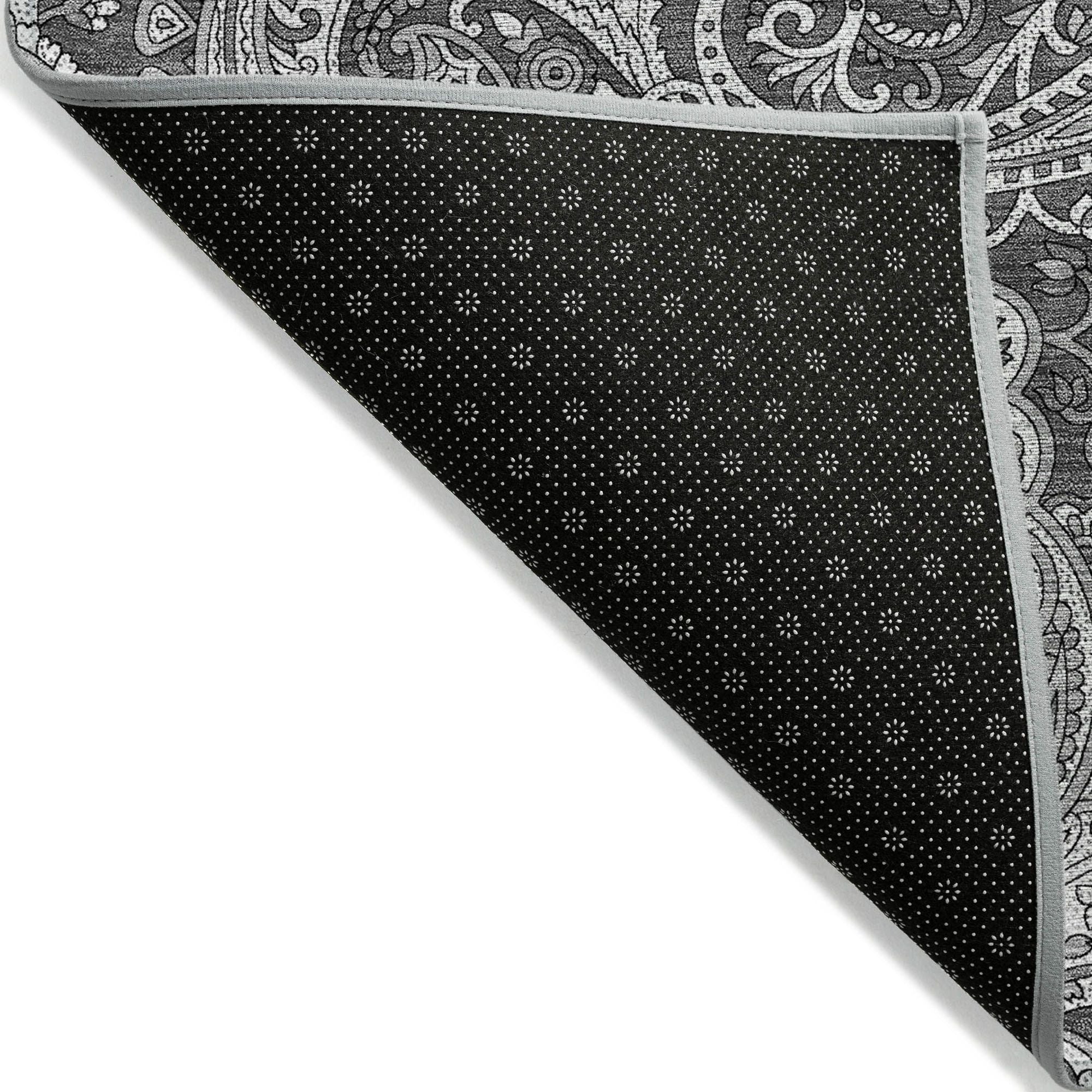Machine Washable Gray Rug - Indoor / Outdoor - Kids / Pet Friendly Paisley Print Rug