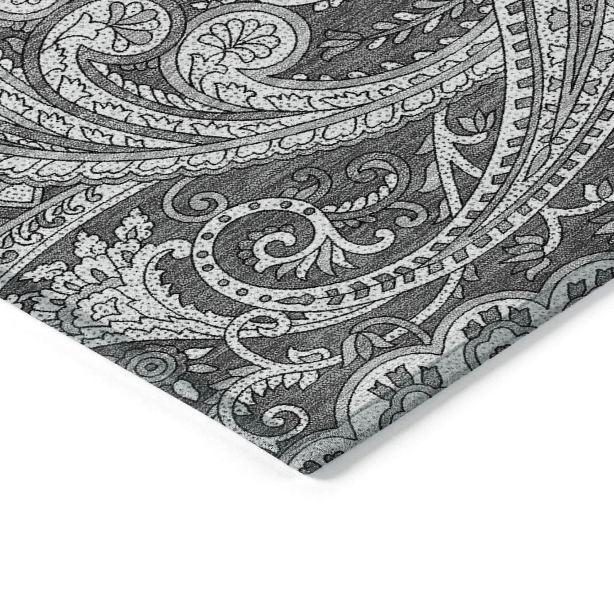 Machine Washable Gray Rug - Indoor / Outdoor - Kids / Pet Friendly Paisley Print Rug