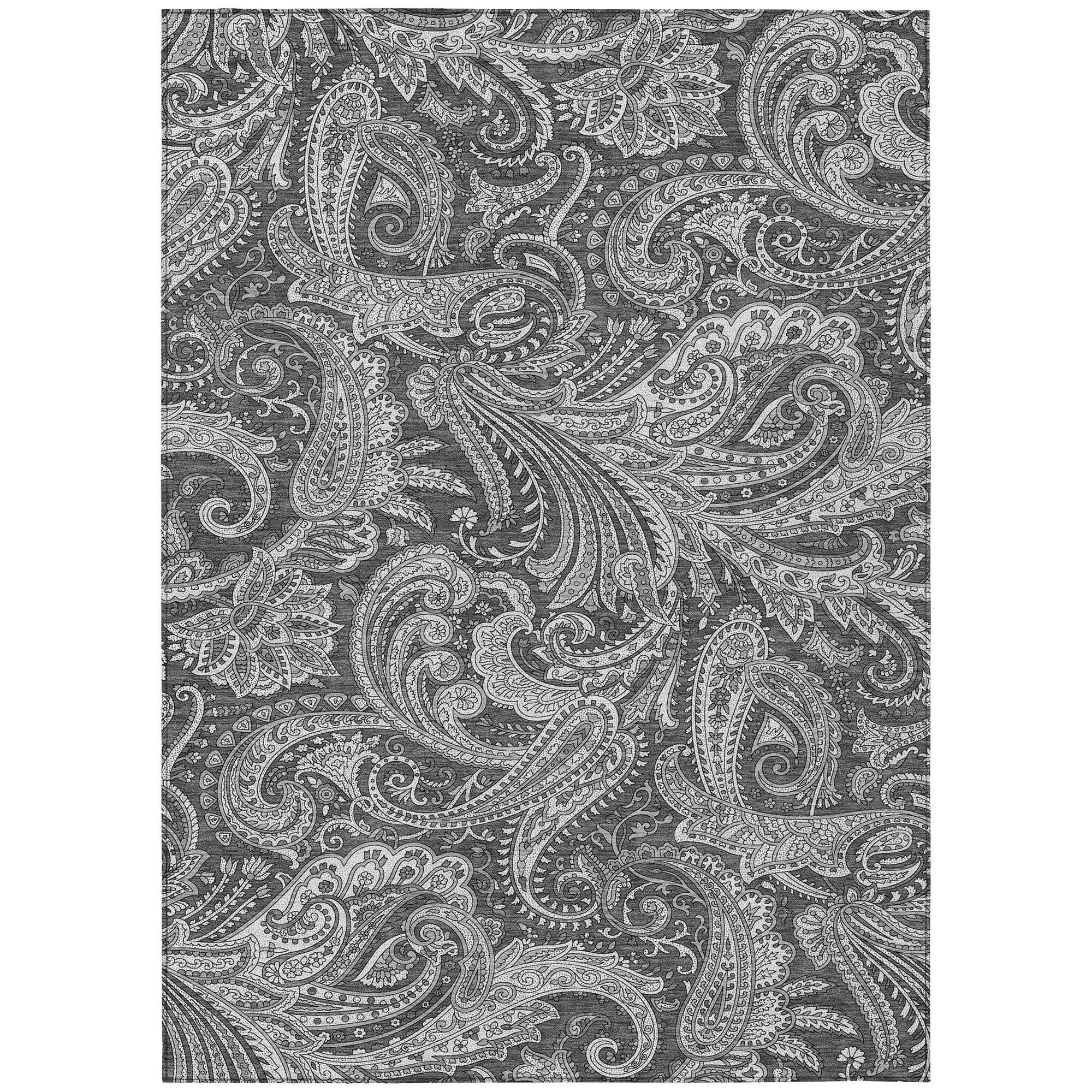 Machine Washable Gray Rug - Indoor / Outdoor - Kids / Pet Friendly Paisley Print Rug