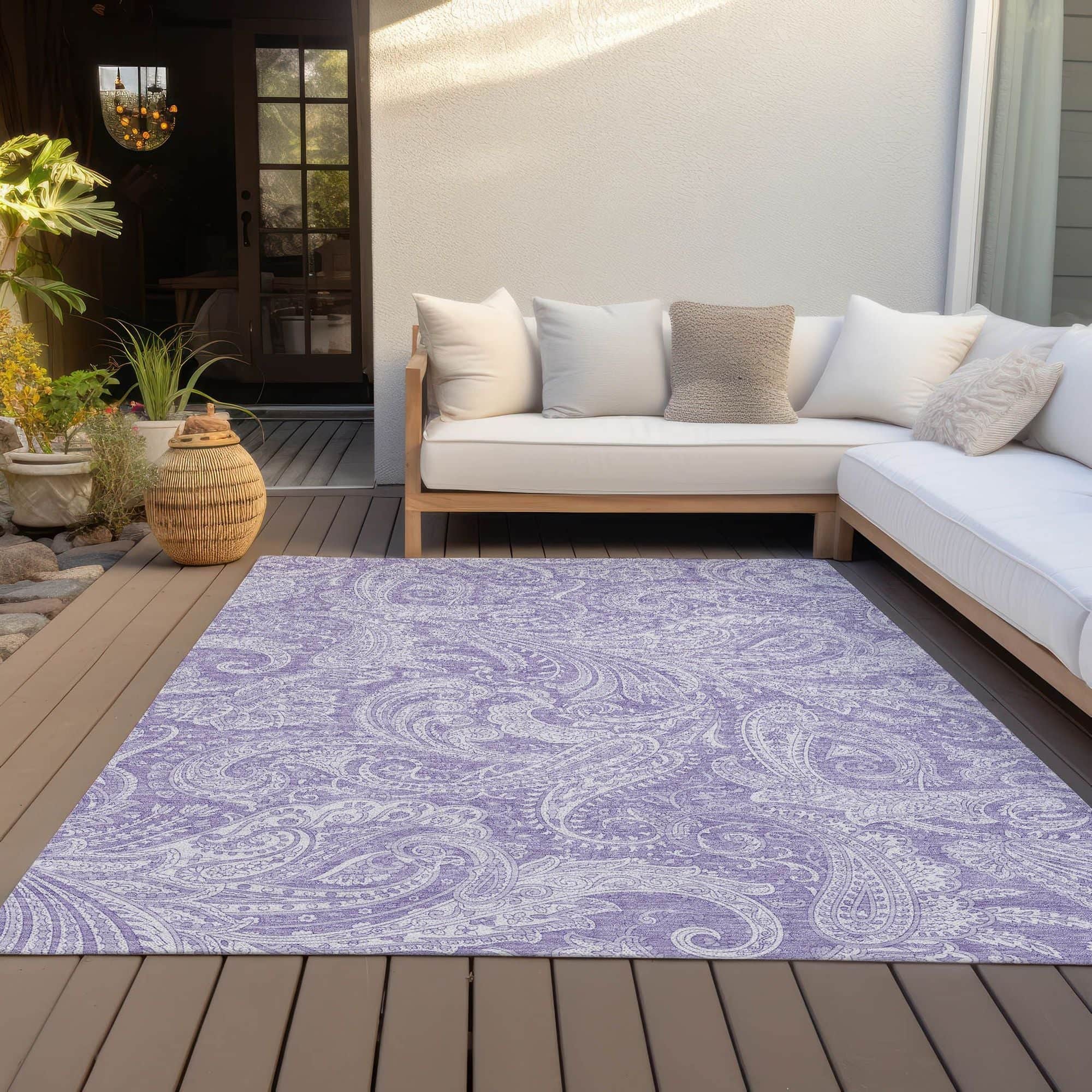 Machine Washable Lavender Purple Rug - Indoor / Outdoor - Kids / Pet Friendly Paisley Print Rug