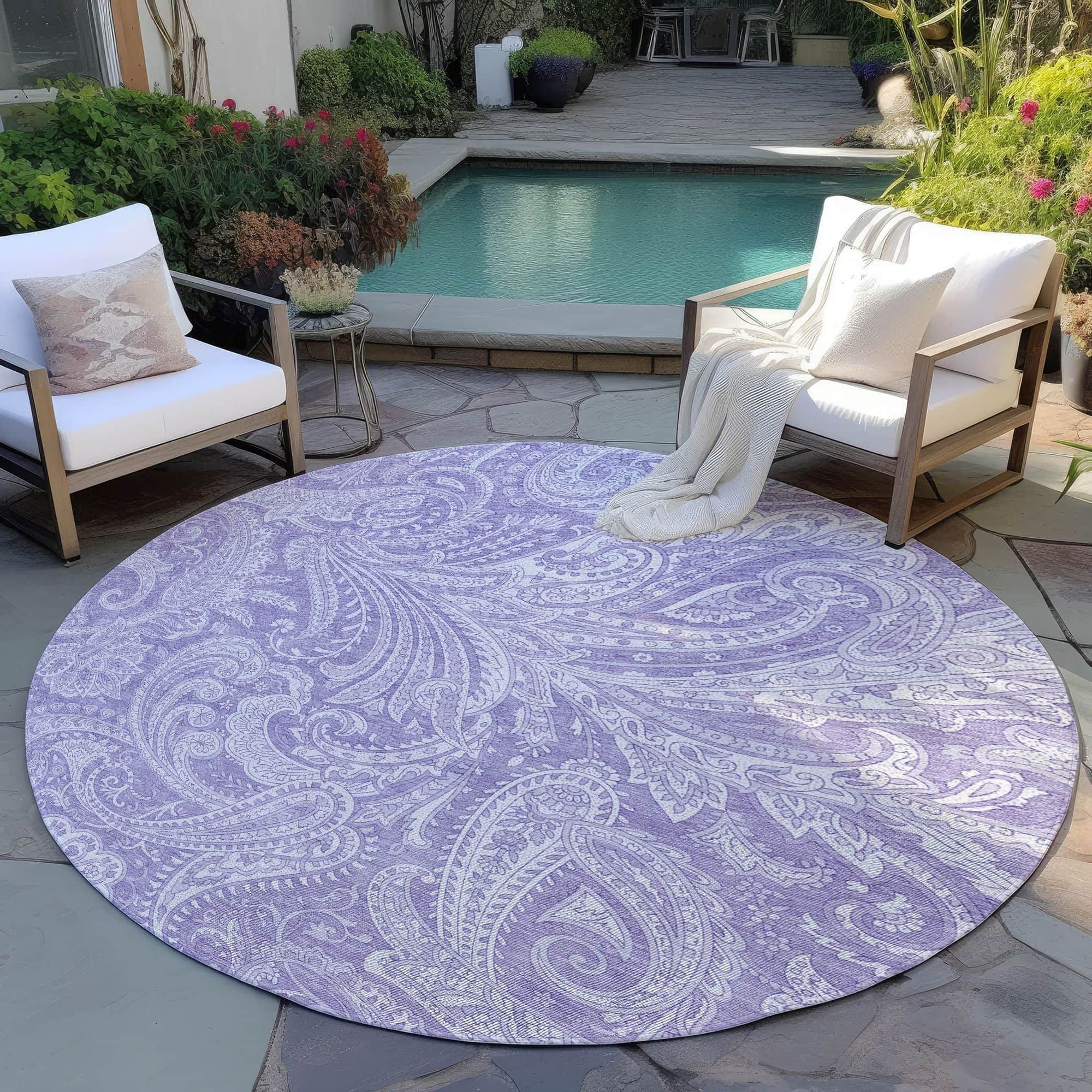 Machine Washable Lavender Purple Rug - Indoor / Outdoor - Kids / Pet Friendly Paisley Print Rug