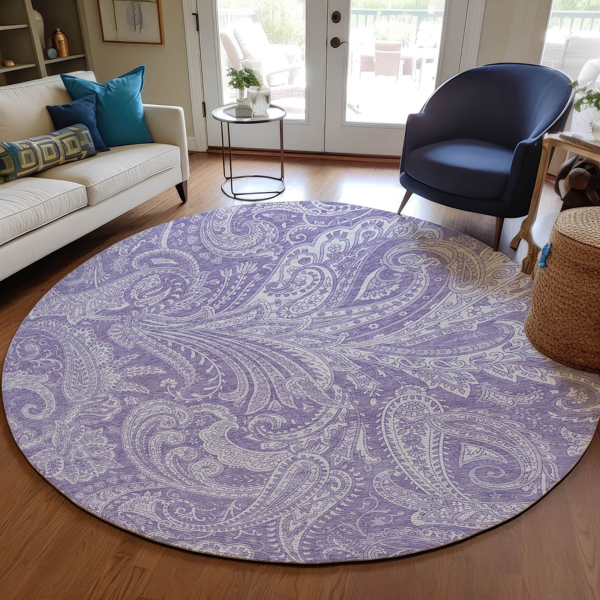 Machine Washable Lavender Purple Rug - Indoor / Outdoor - Kids / Pet Friendly Paisley Print Rug