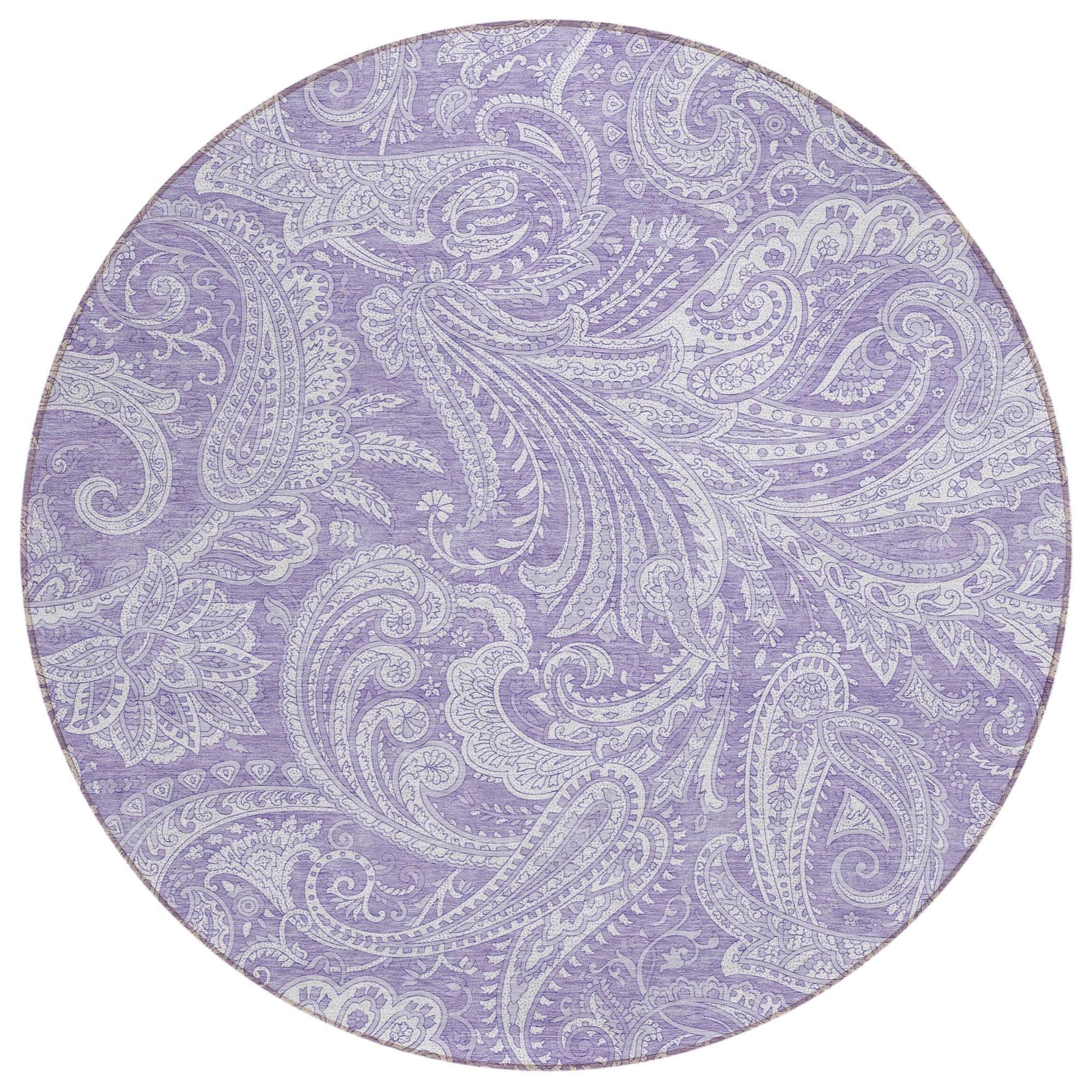 Machine Washable Lavender Purple Rug - Indoor / Outdoor - Kids / Pet Friendly Paisley Print Rug