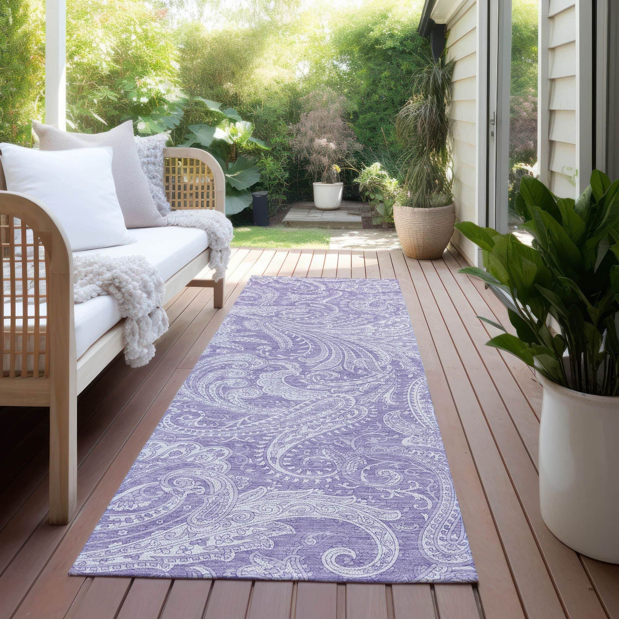 Machine Washable Lavender Purple Rug - Indoor / Outdoor - Kids / Pet Friendly Paisley Print Rug