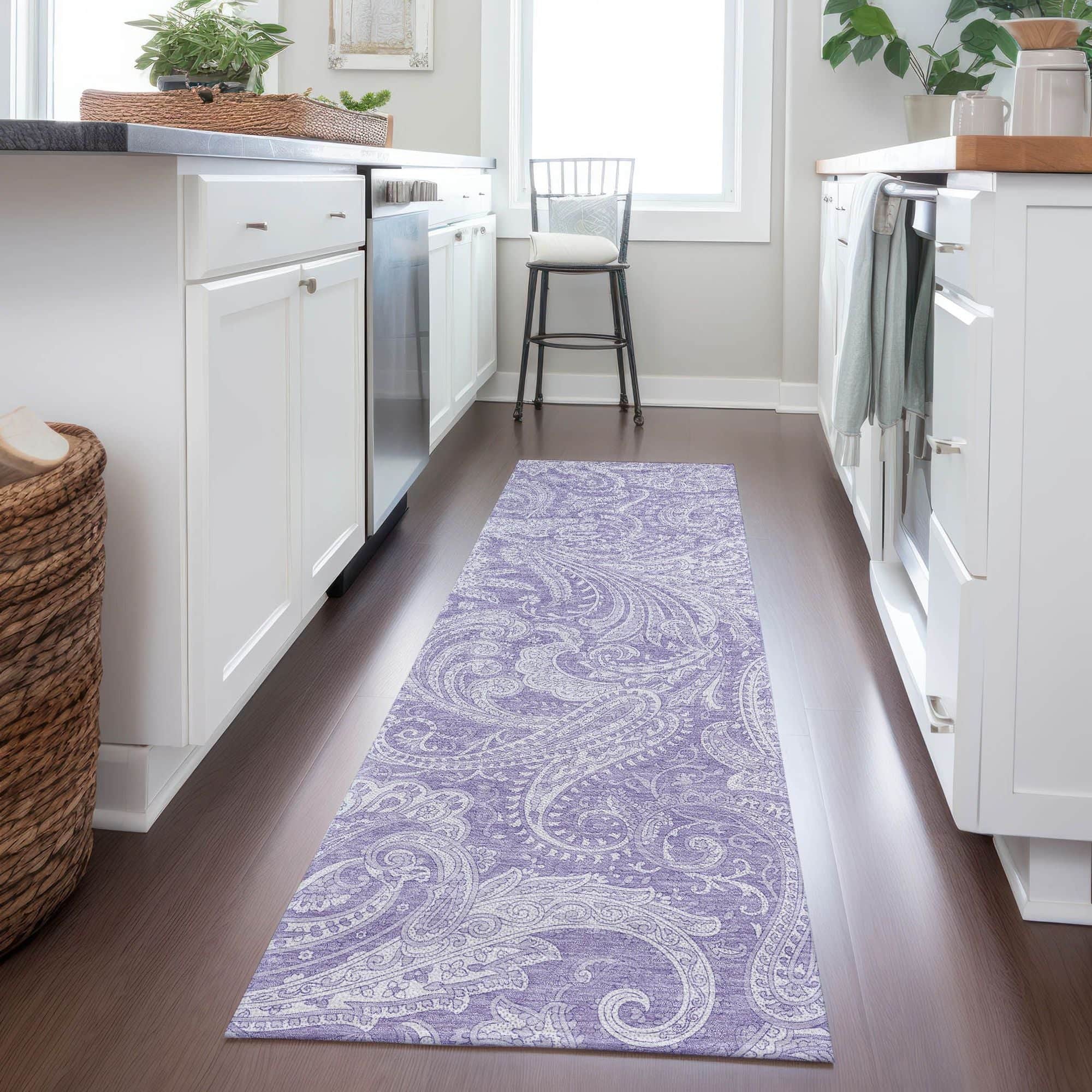 Machine Washable Lavender Purple Rug - Indoor / Outdoor - Kids / Pet Friendly Paisley Print Rug