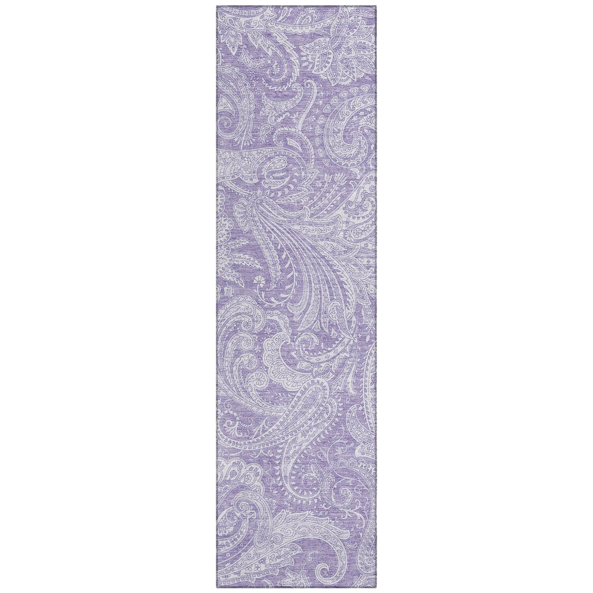 Machine Washable Lavender Purple Rug - Indoor / Outdoor - Kids / Pet Friendly Paisley Print Rug