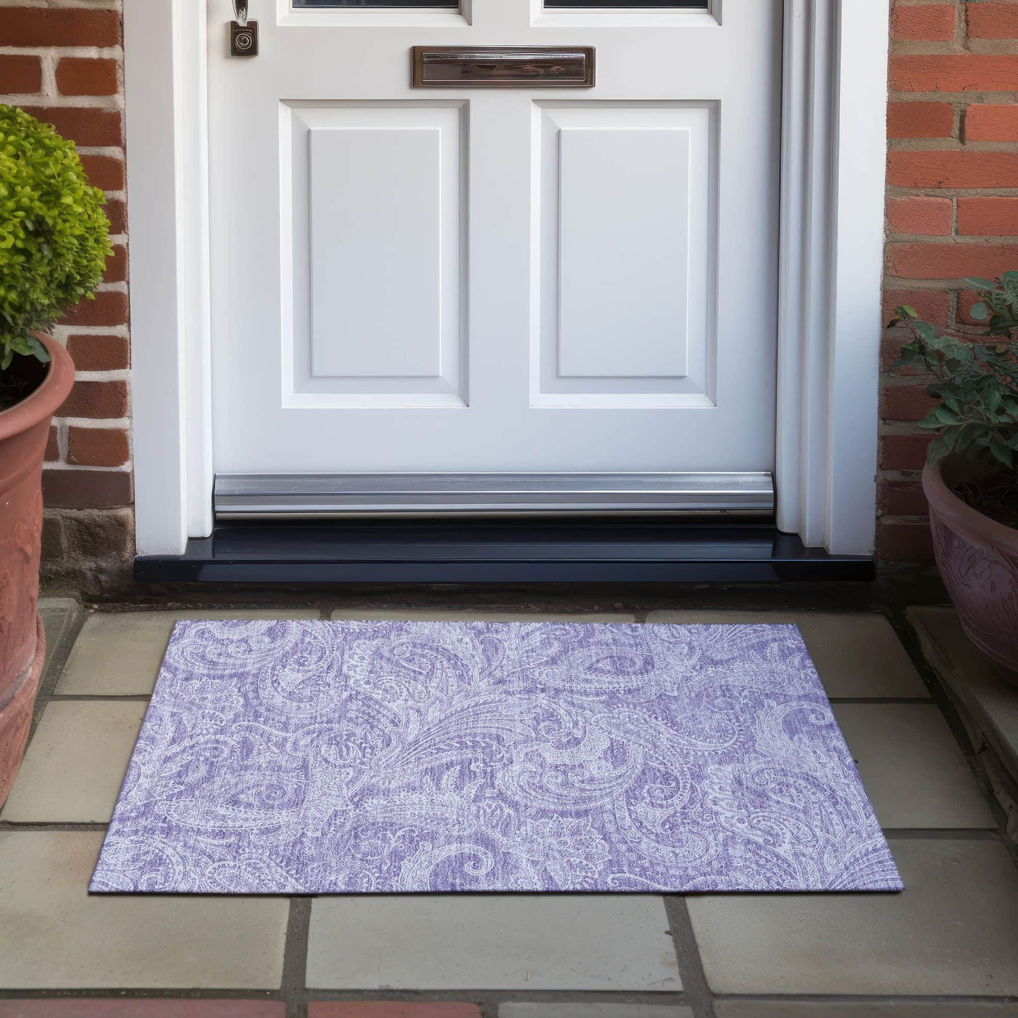 Machine Washable Lavender Purple Rug - Indoor / Outdoor - Kids / Pet Friendly Paisley Print Rug