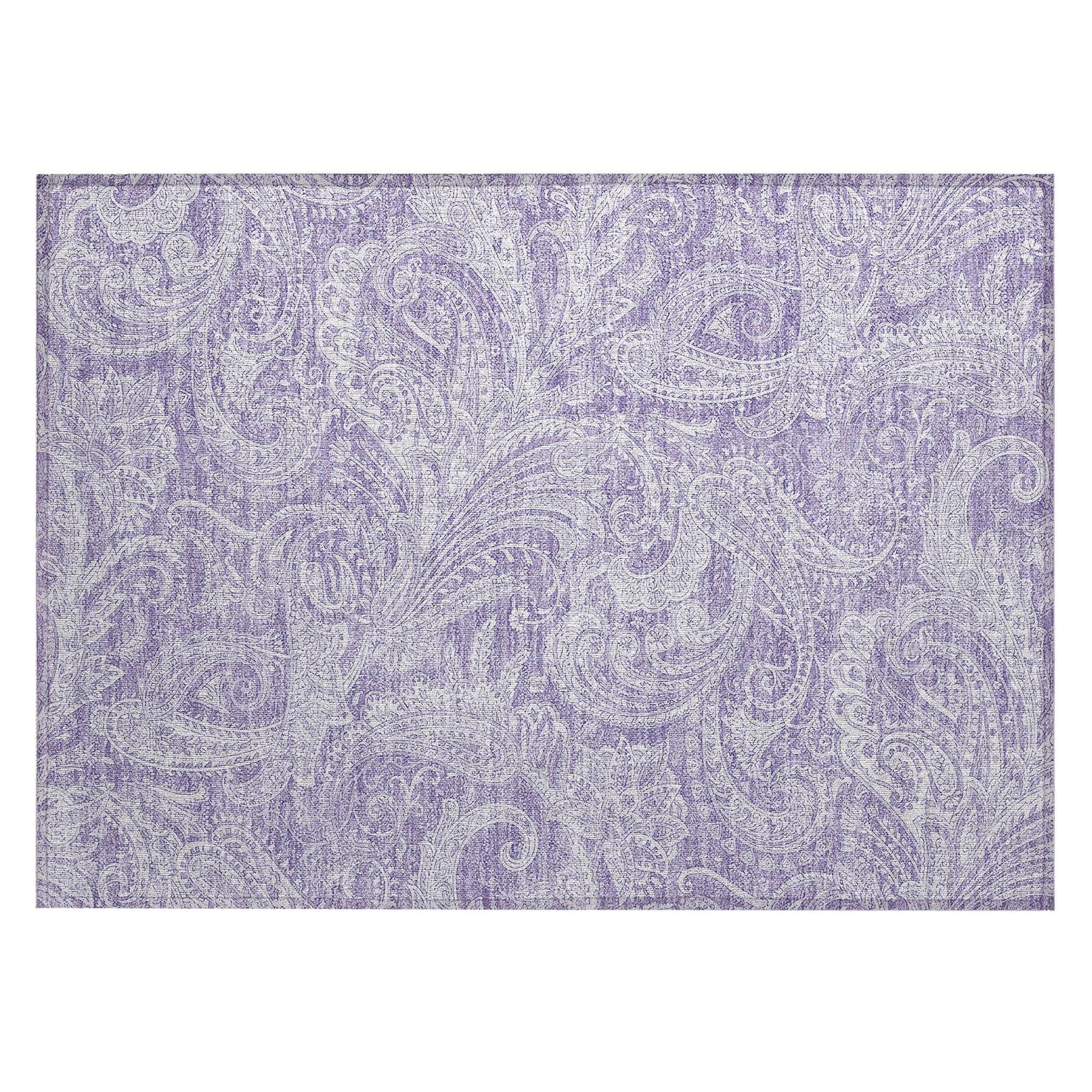 Machine Washable Lavender Purple Rug - Indoor / Outdoor - Kids / Pet Friendly Paisley Print Rug