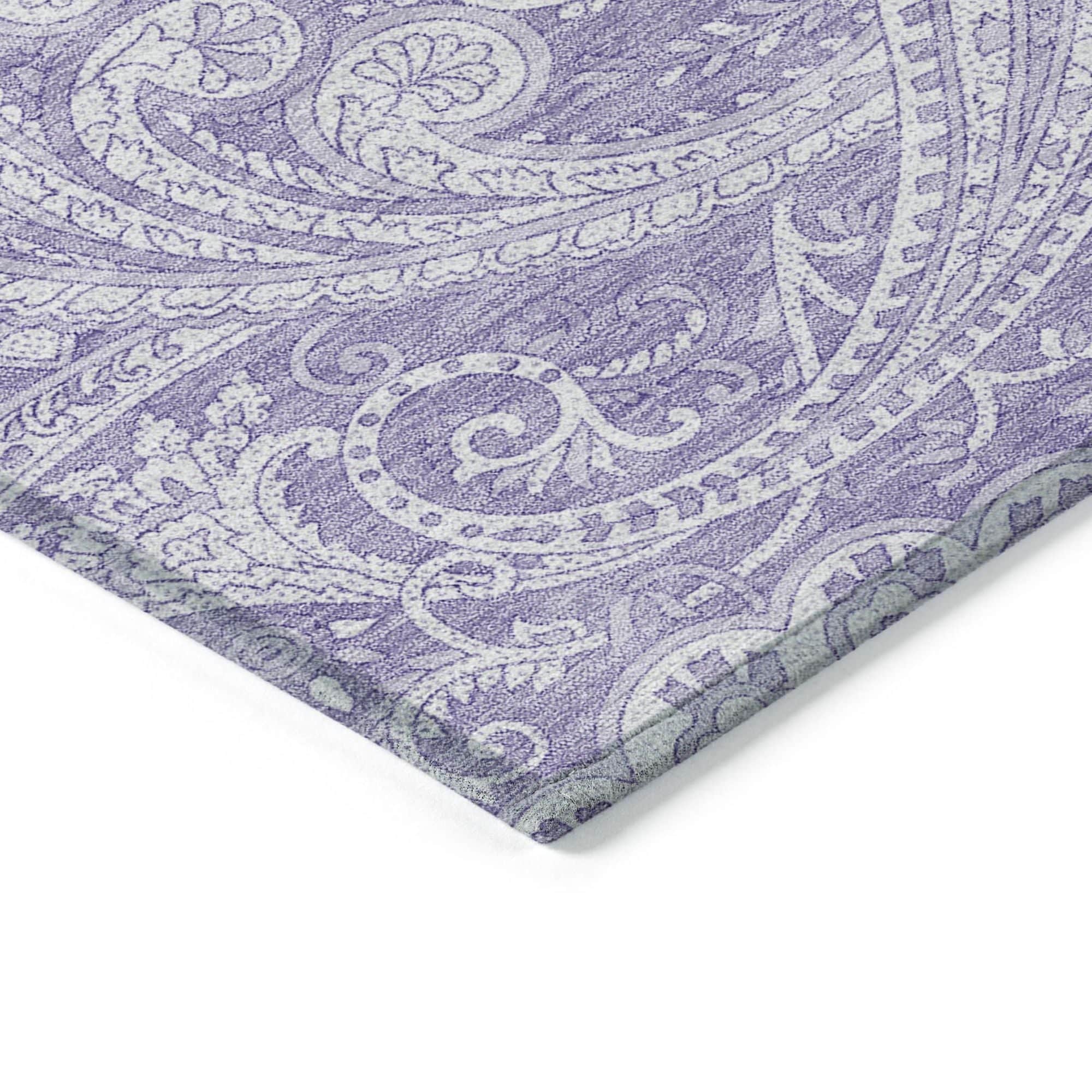 Machine Washable Lavender Purple Rug - Indoor / Outdoor - Kids / Pet Friendly Paisley Print Rug