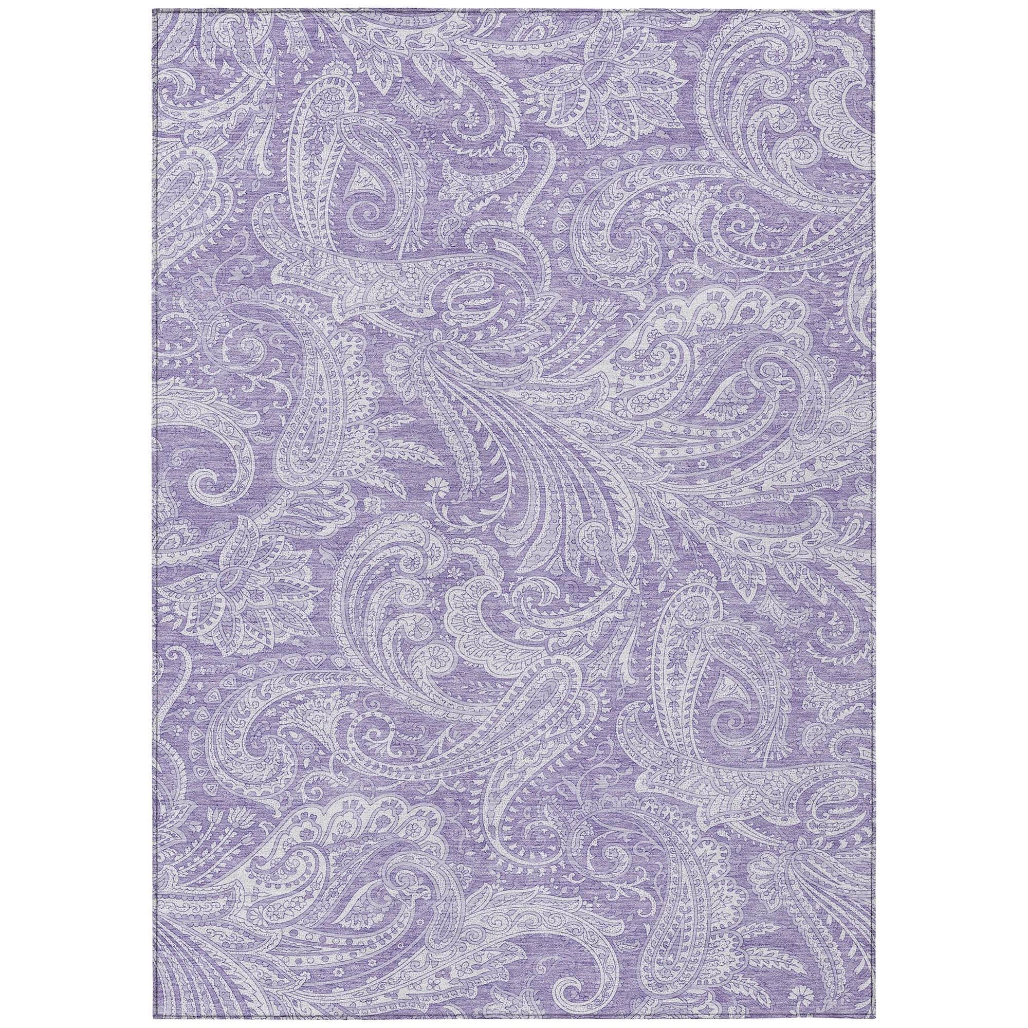 Machine Washable Lavender Purple Rug - Indoor / Outdoor - Kids / Pet Friendly Paisley Print Rug