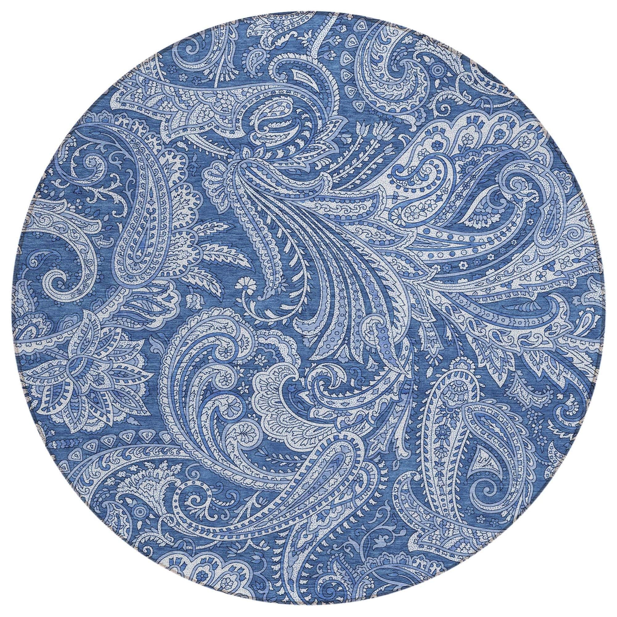 Machine Washable Navy Blue Rug - Indoor / Outdoor - Kids / Pet Friendly Paisley Print Rug