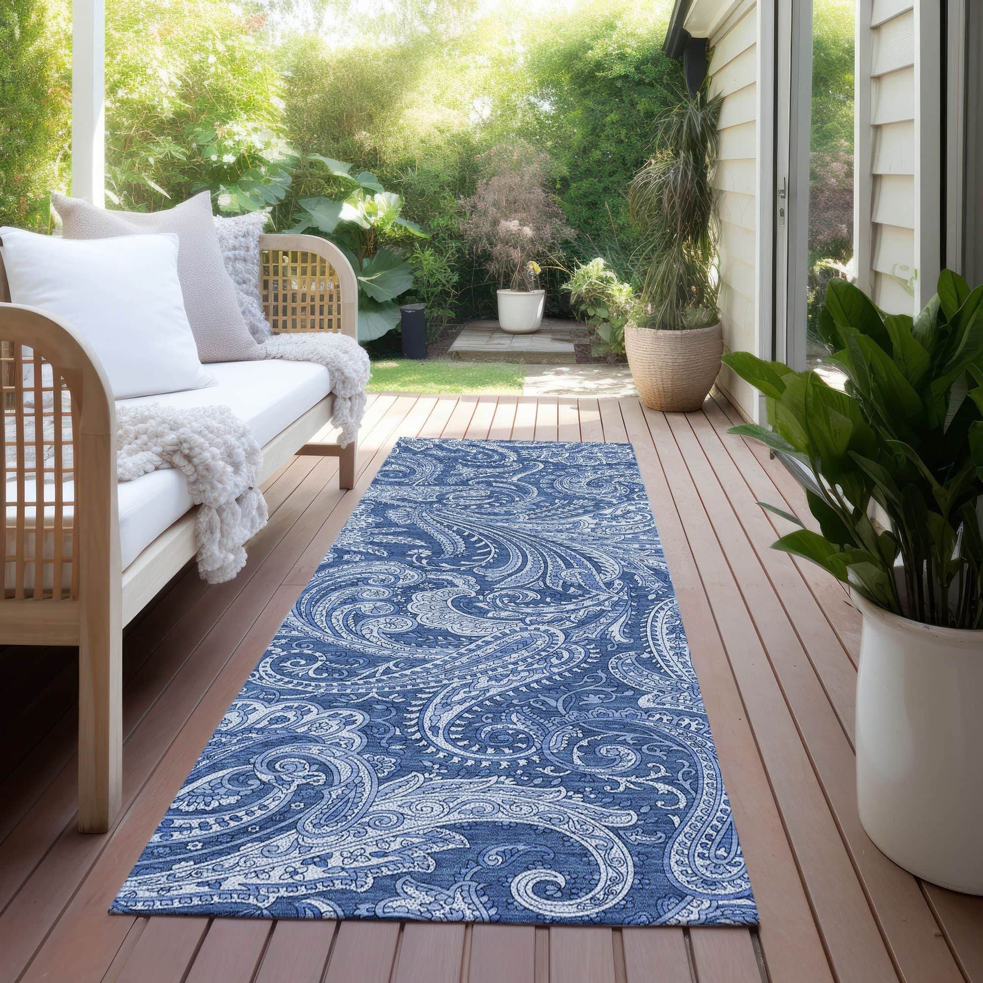 Machine Washable Navy Blue Rug - Indoor / Outdoor - Kids / Pet Friendly Paisley Print Rug