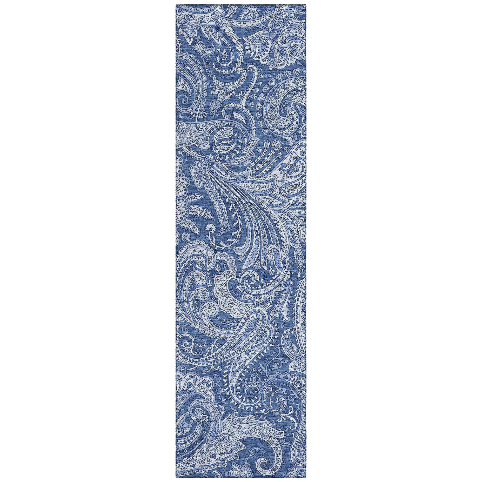 Machine Washable Navy Blue Rug - Indoor / Outdoor - Kids / Pet Friendly Paisley Print Rug