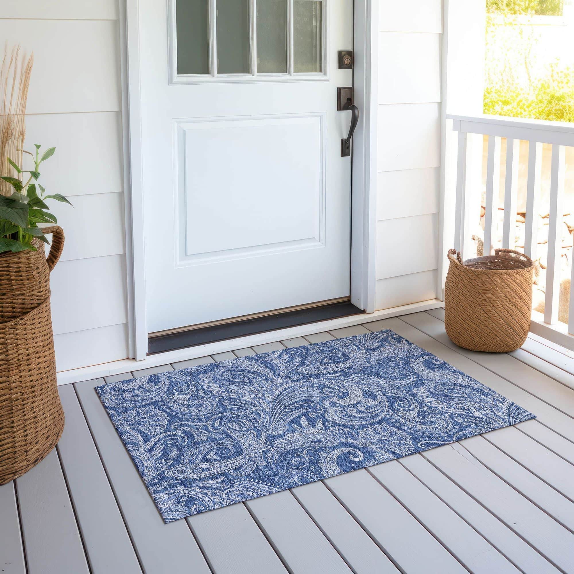 Machine Washable Navy Blue Rug - Indoor / Outdoor - Kids / Pet Friendly Paisley Print Rug