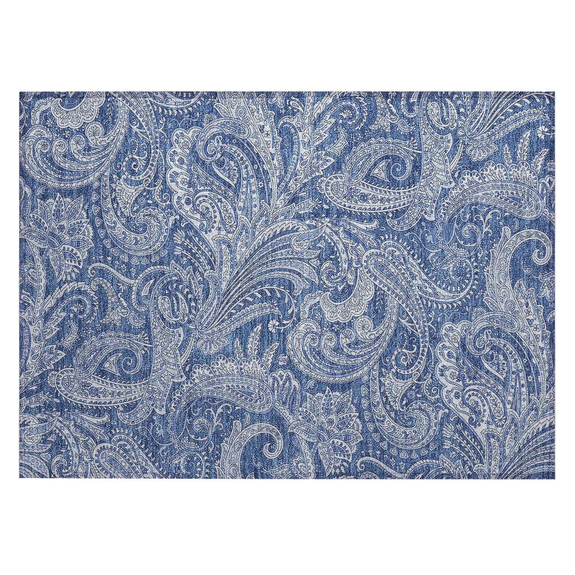 Machine Washable Navy Blue Rug - Indoor / Outdoor - Kids / Pet Friendly Paisley Print Rug
