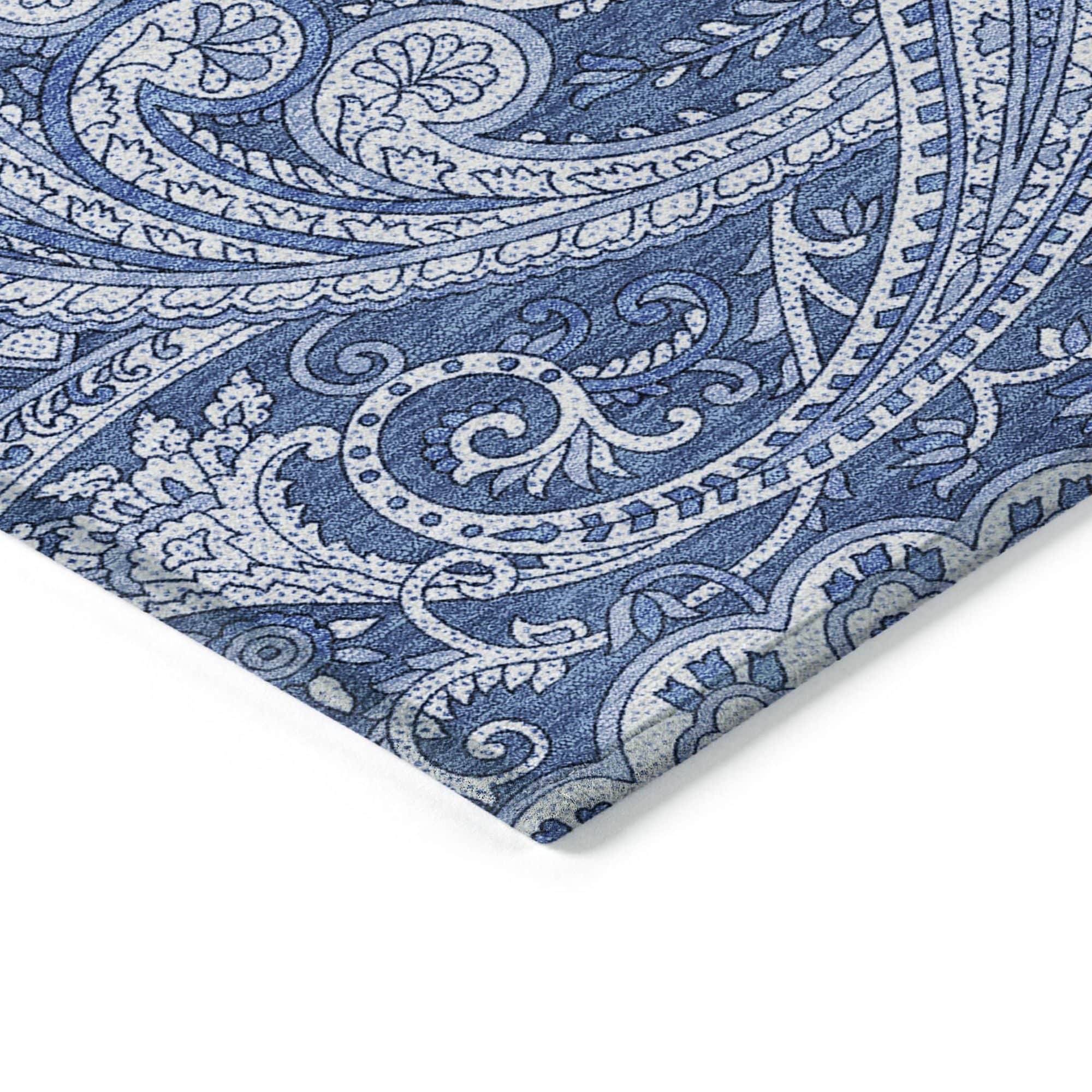 Machine Washable Navy Blue Rug - Indoor / Outdoor - Kids / Pet Friendly Paisley Print Rug