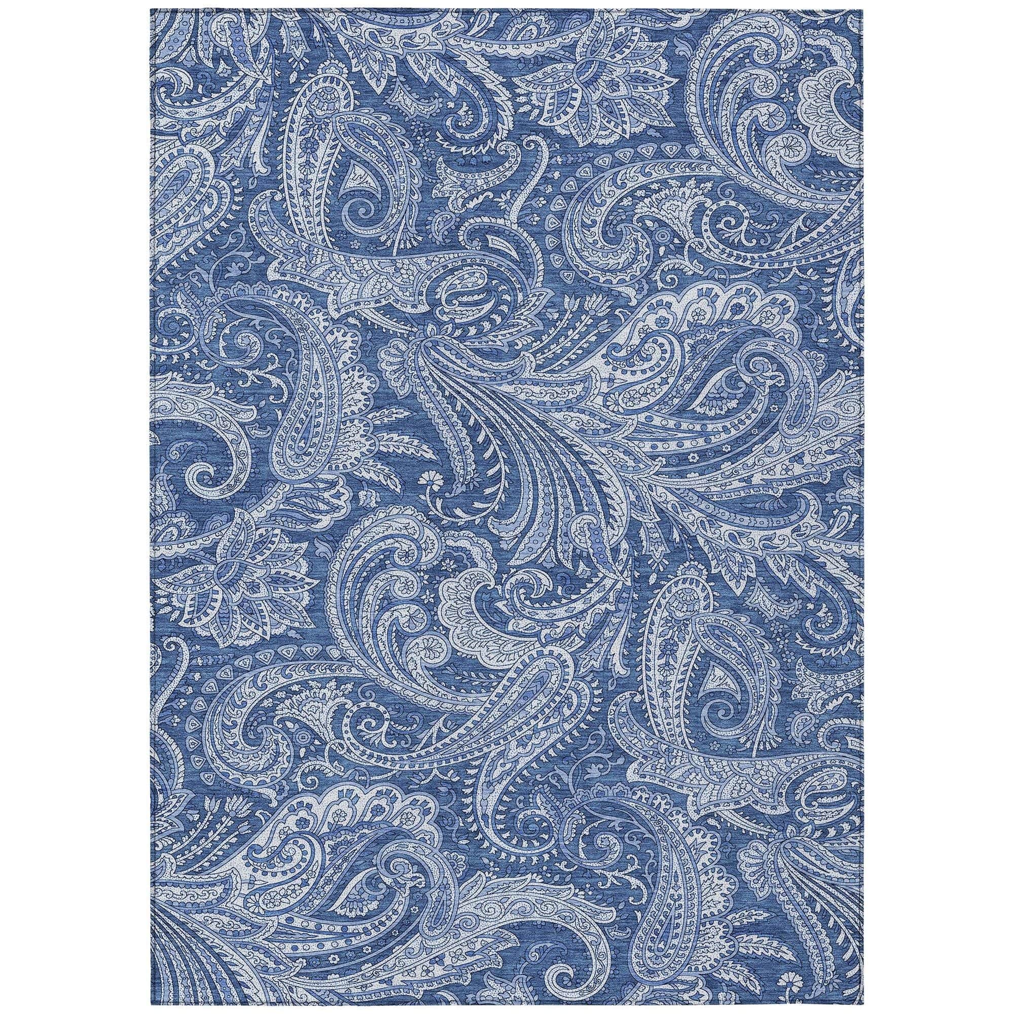 Machine Washable Navy Blue Rug - Indoor / Outdoor - Kids / Pet Friendly Paisley Print Rug