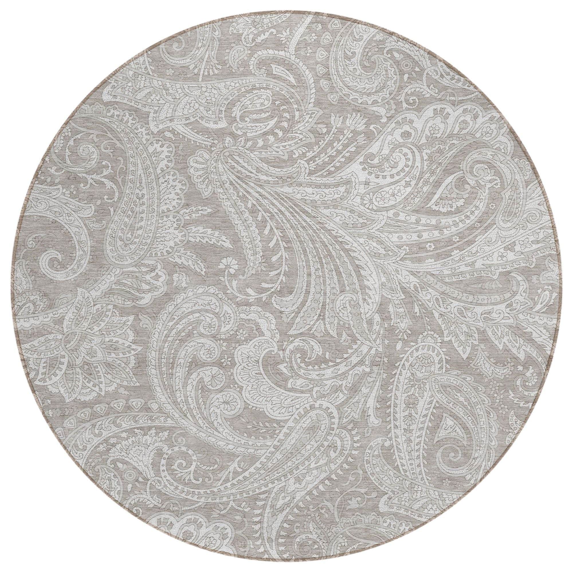 Machine Washable Taupe Brown Rug - Indoor / Outdoor - Kids / Pet Friendly Paisley Print Rug