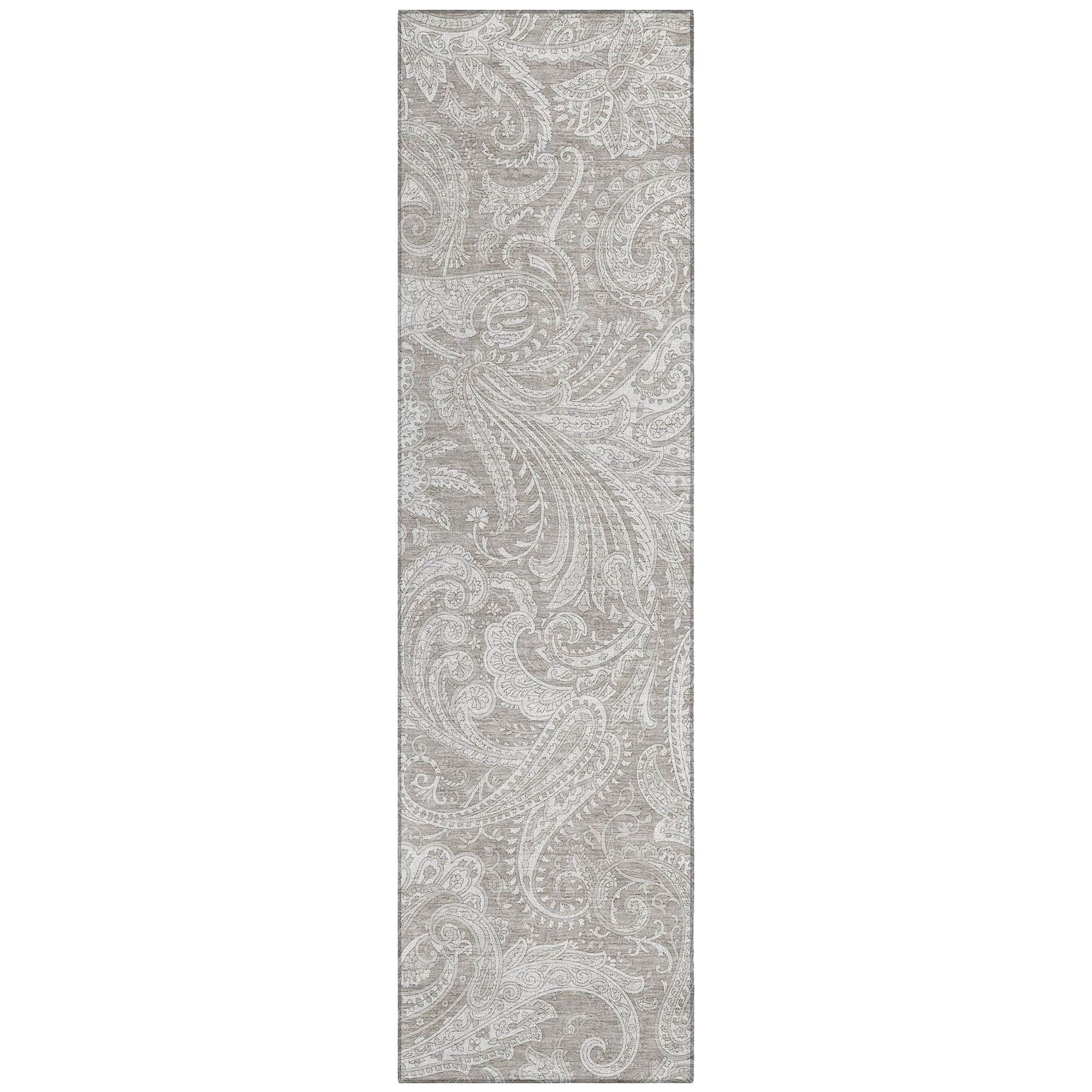 Machine Washable Taupe Brown Rug - Indoor / Outdoor - Kids / Pet Friendly Paisley Print Rug