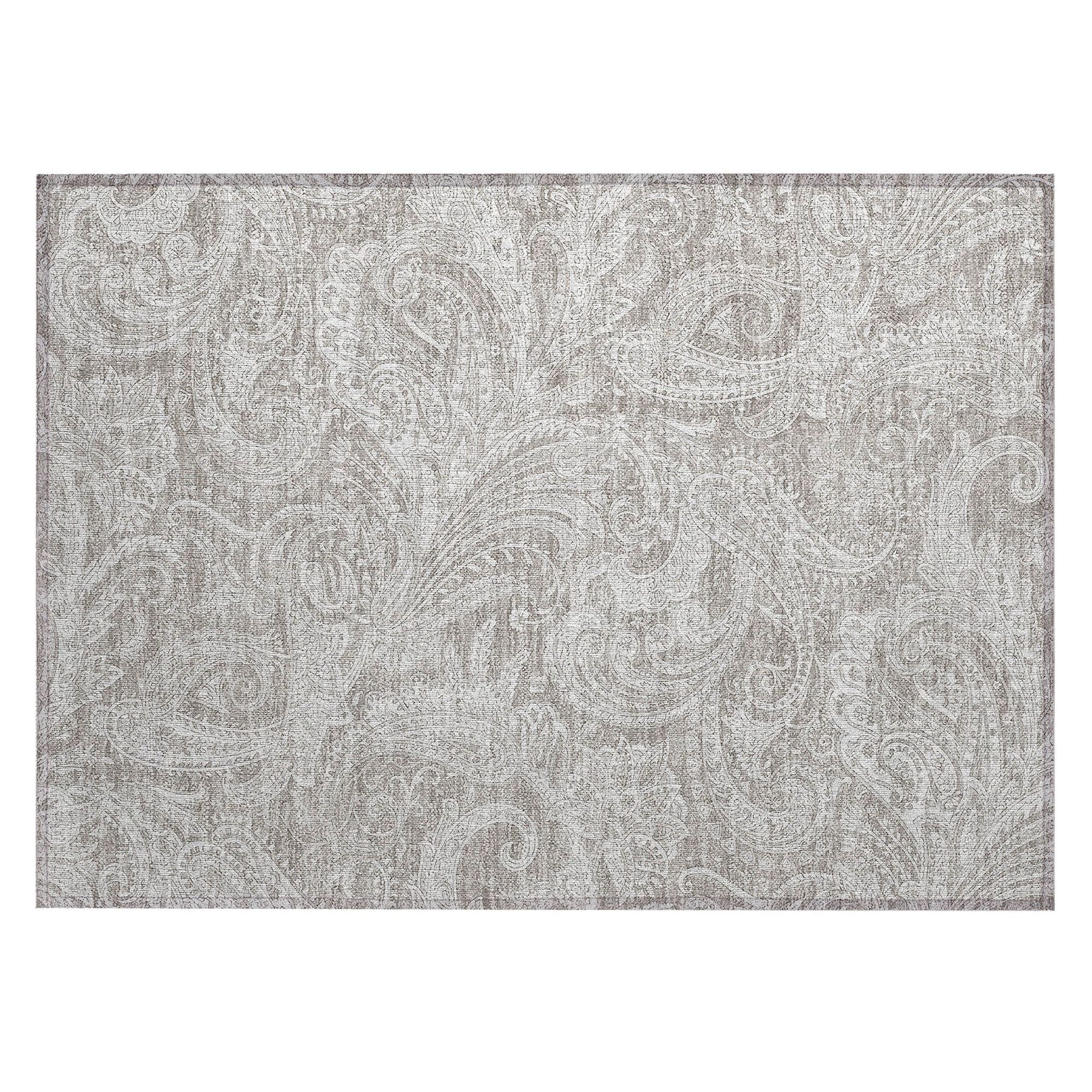 Machine Washable Taupe Brown Rug - Indoor / Outdoor - Kids / Pet Friendly Paisley Print Rug
