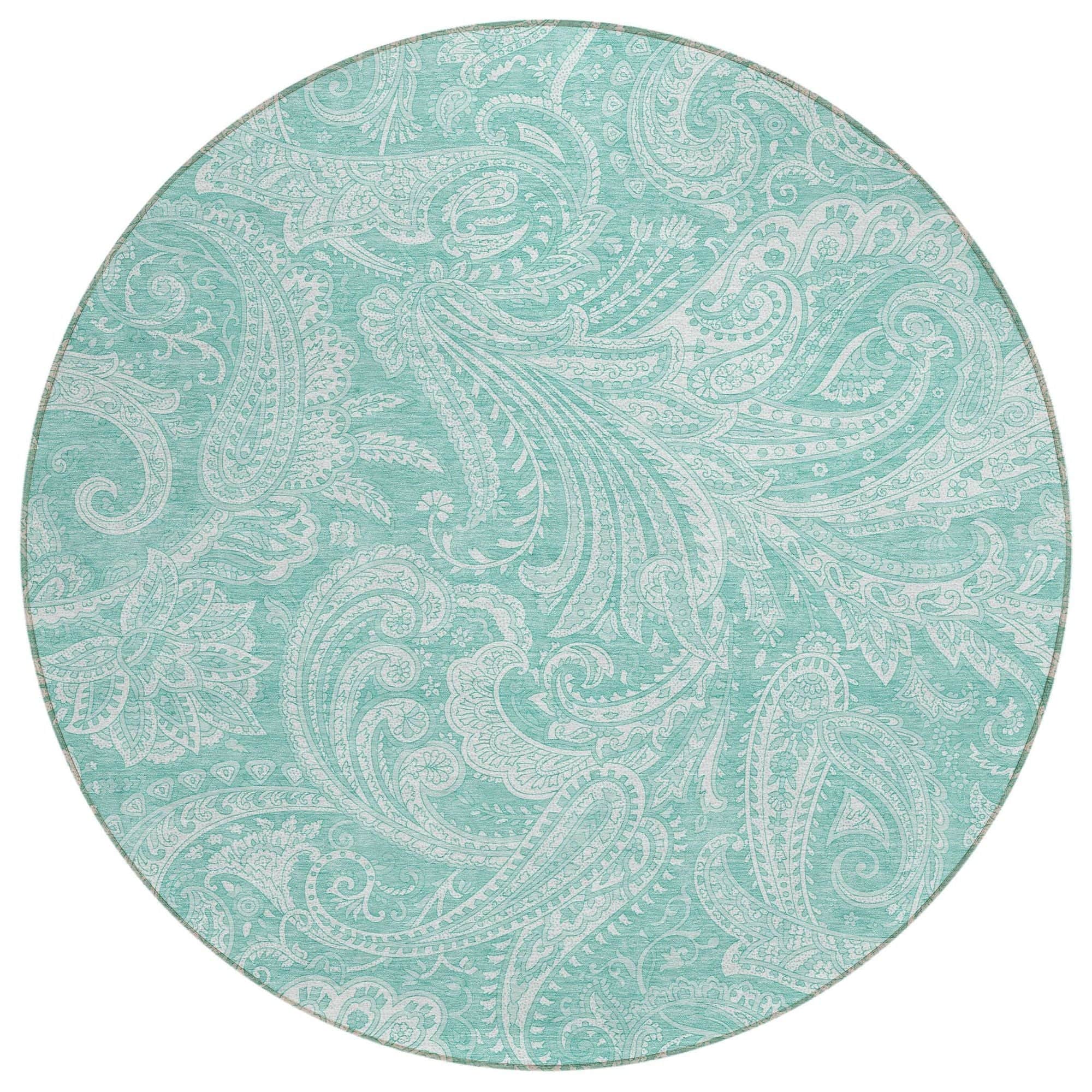 Machine Washable Teal Rug - Indoor / Outdoor - Kids / Pet Friendly Paisley Print Rug