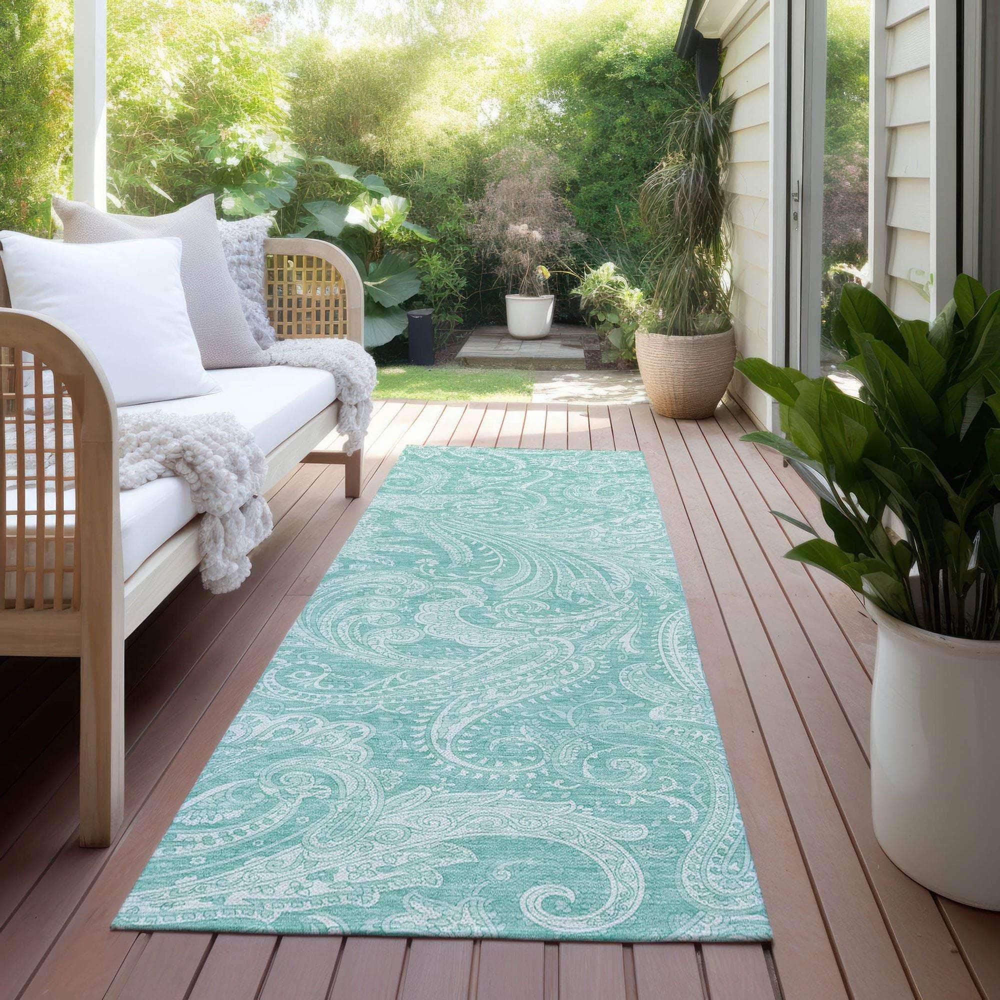Machine Washable Teal Rug - Indoor / Outdoor - Kids / Pet Friendly Paisley Print Rug