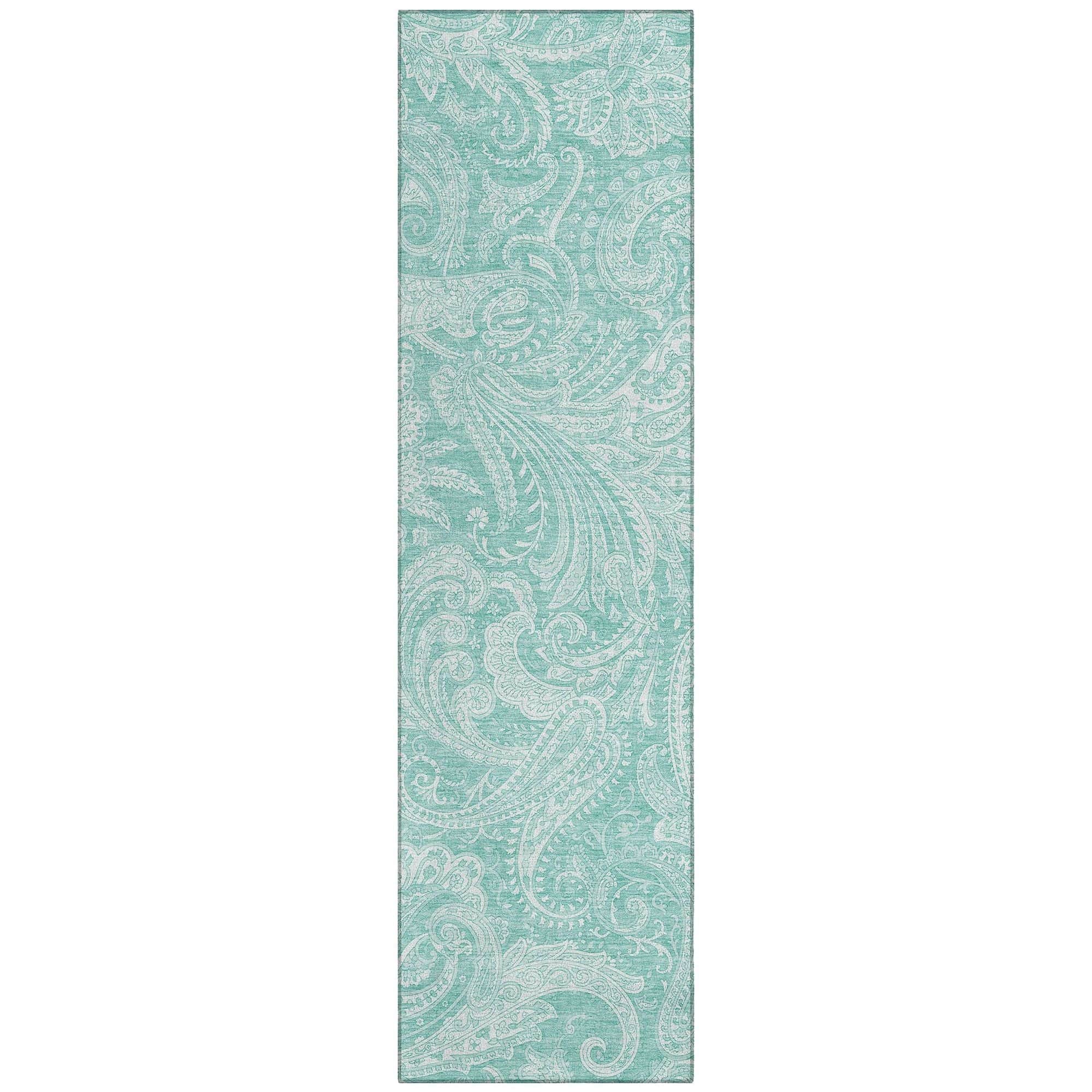 Machine Washable Teal Rug - Indoor / Outdoor - Kids / Pet Friendly Paisley Print Rug