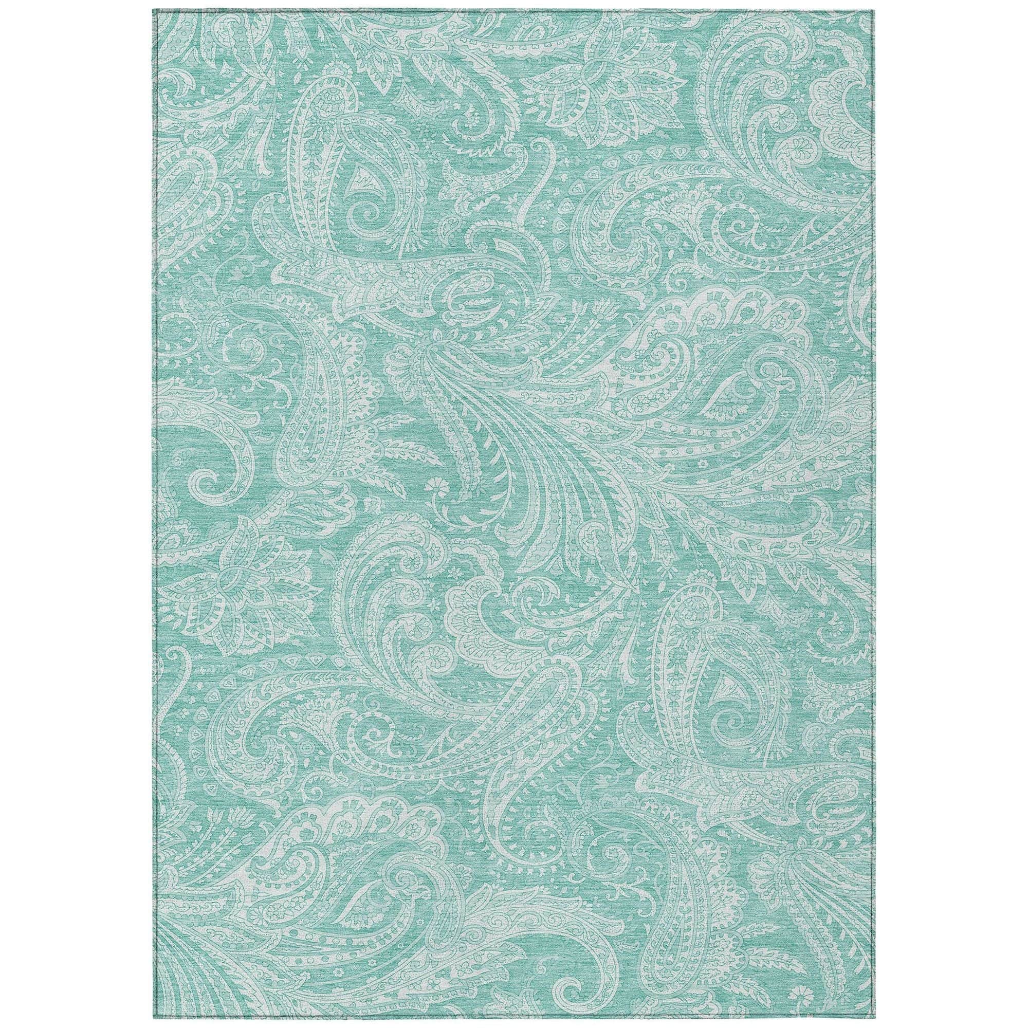 Machine Washable Teal Rug - Indoor / Outdoor - Kids / Pet Friendly Paisley Print Rug