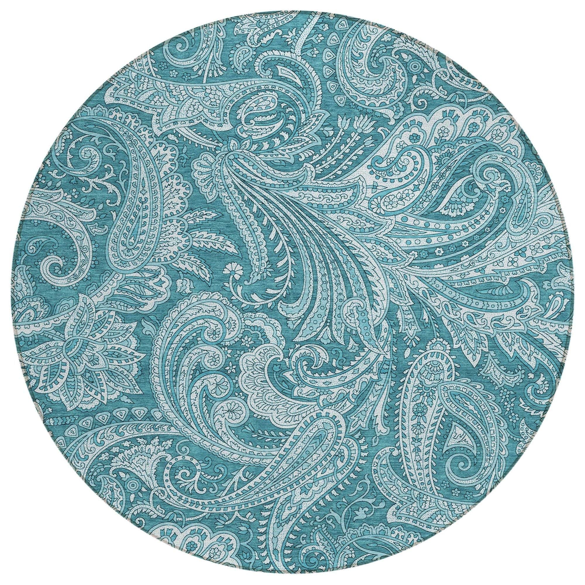 Machine Washable Turquoise Teal Rug - Indoor / Outdoor - Kids / Pet Friendly Paisley Print Rug