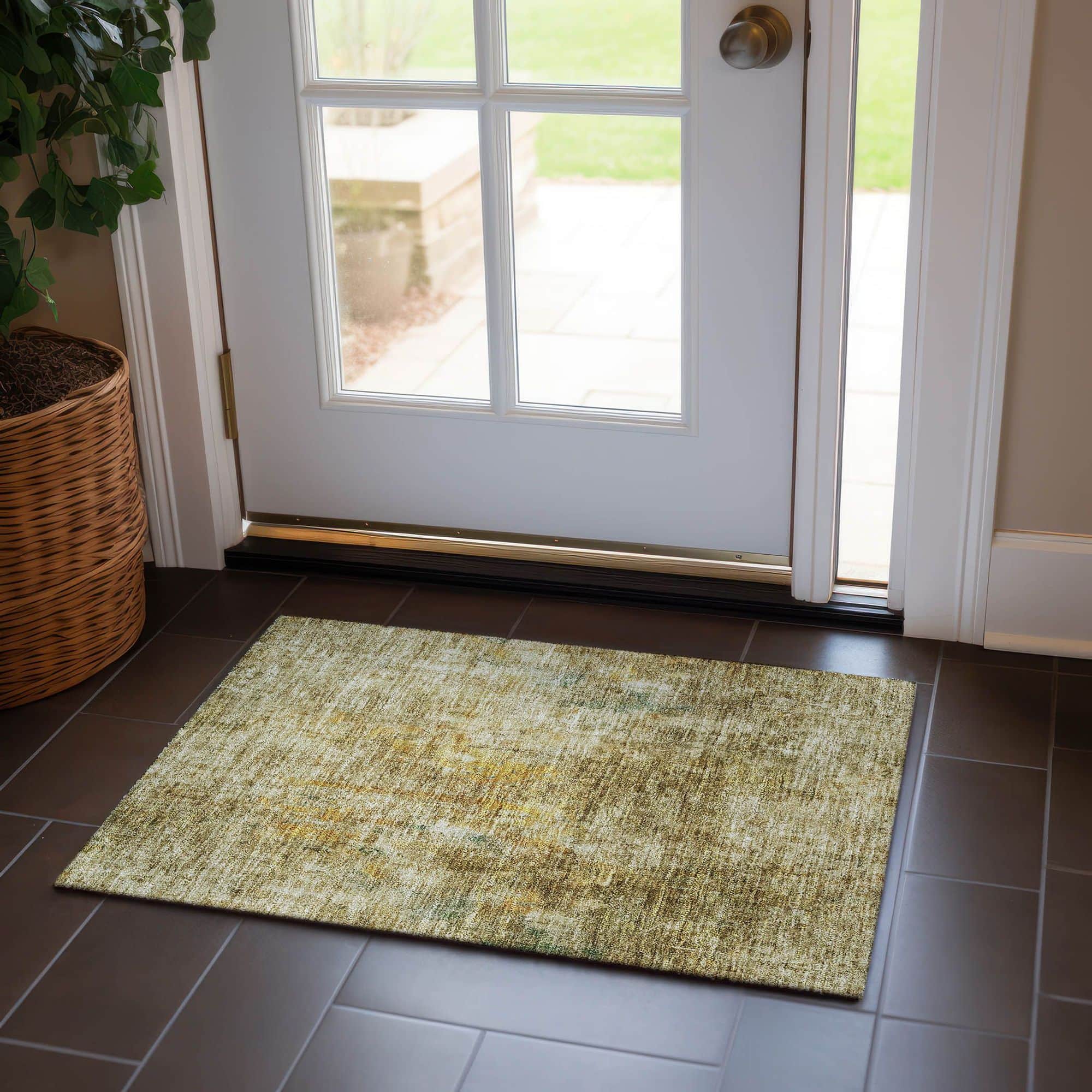Machine Washable Brown Rug - Indoor / Outdoor - Kids / Pet Friendly Abstract Print Rug