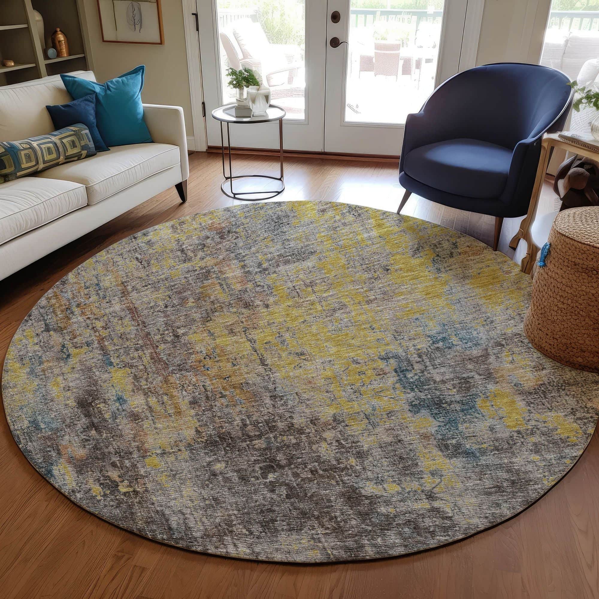 Machine Washable Mocha Brown Rug - Indoor / Outdoor - Kids / Pet Friendly Abstract Print Rug