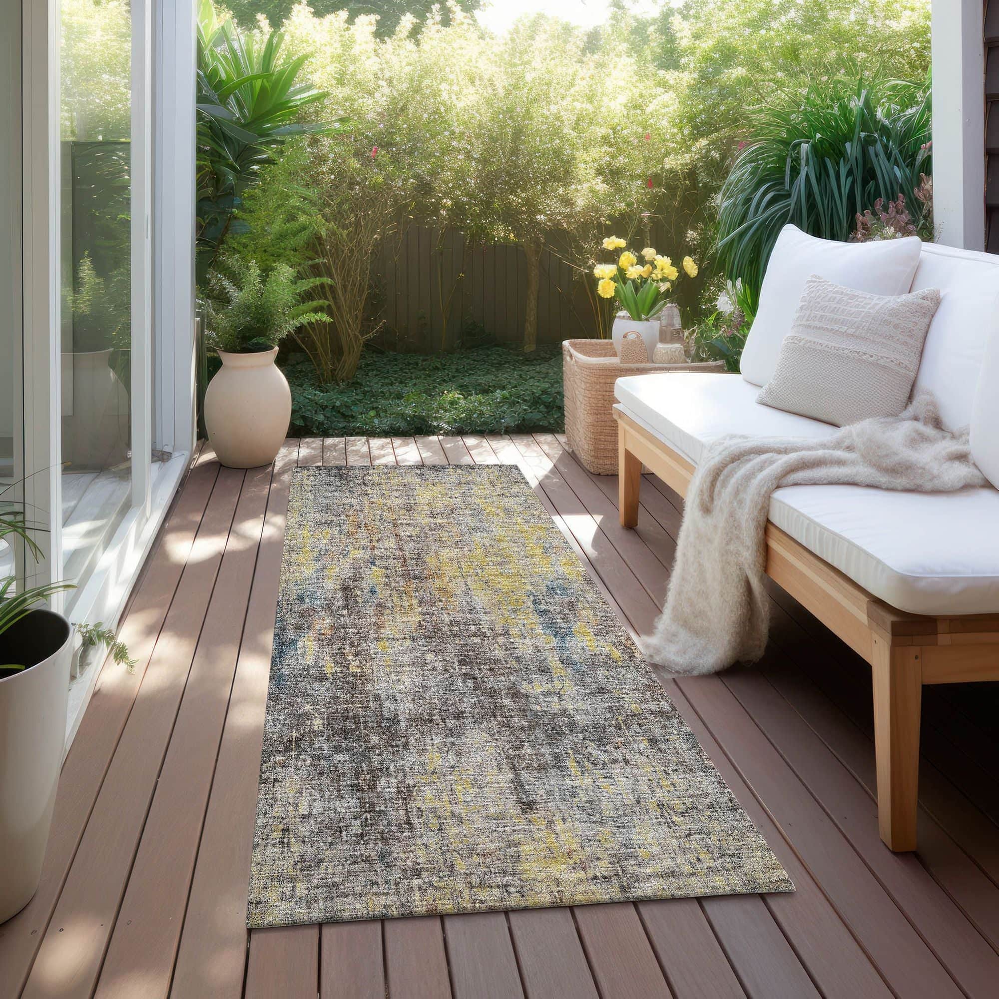 Machine Washable Mocha Brown Rug - Indoor / Outdoor - Kids / Pet Friendly Abstract Print Rug