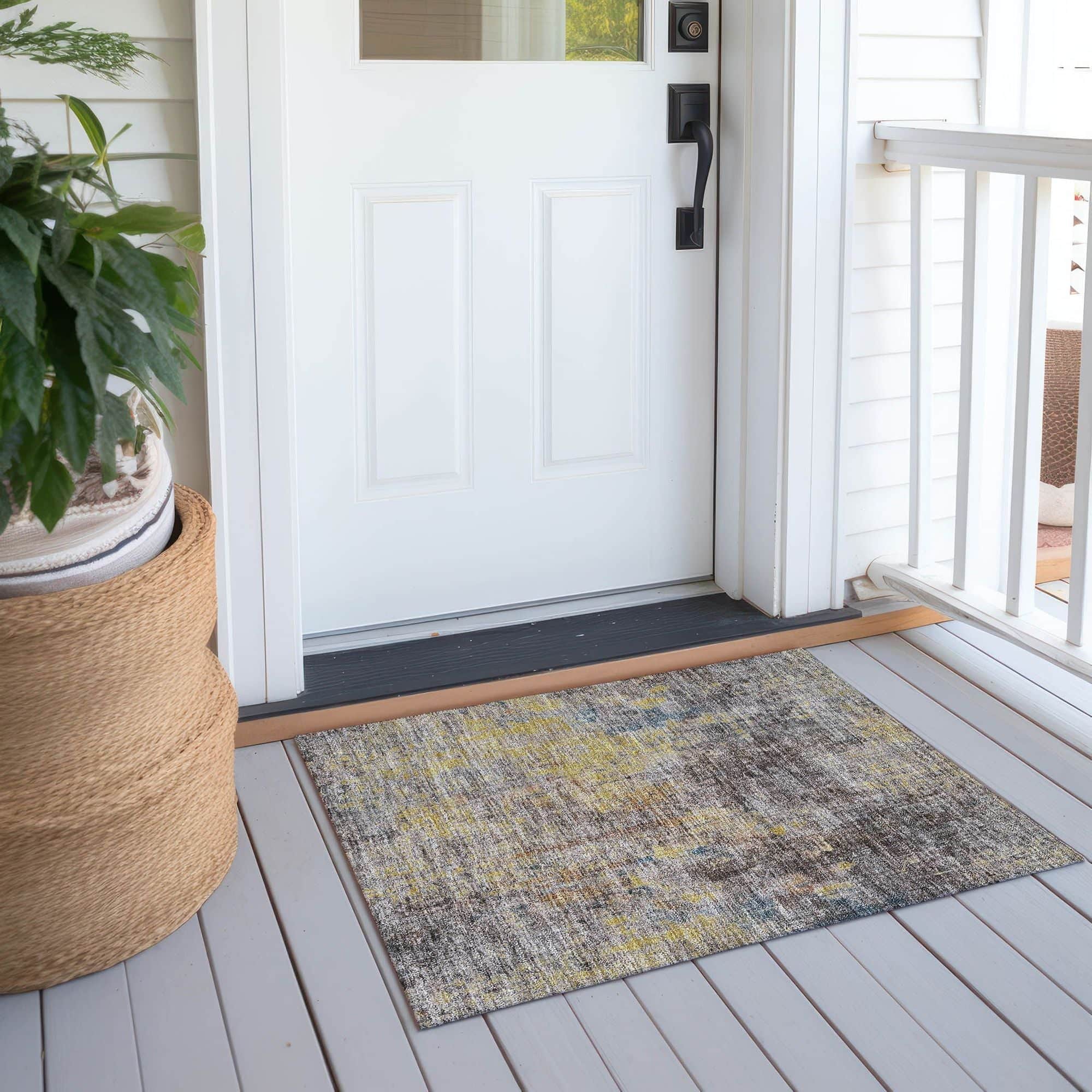 Machine Washable Mocha Brown Rug - Indoor / Outdoor - Kids / Pet Friendly Abstract Print Rug