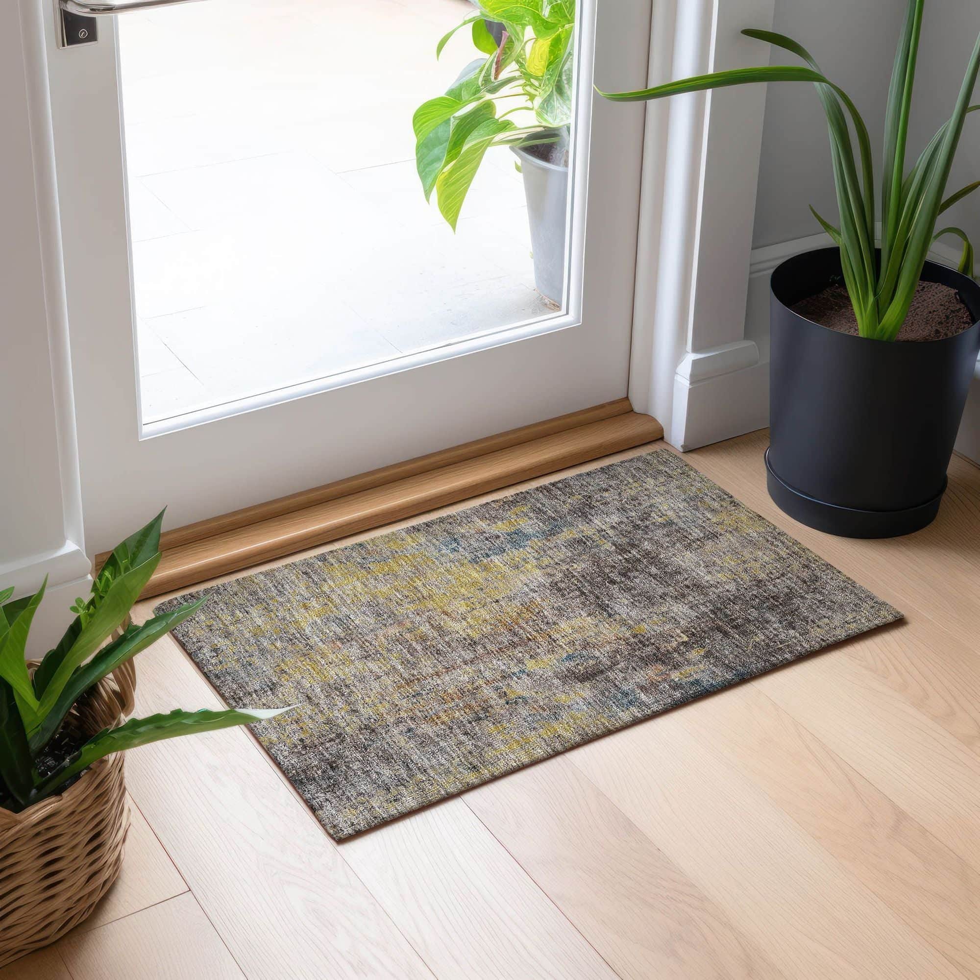 Machine Washable Mocha Brown Rug - Indoor / Outdoor - Kids / Pet Friendly Abstract Print Rug