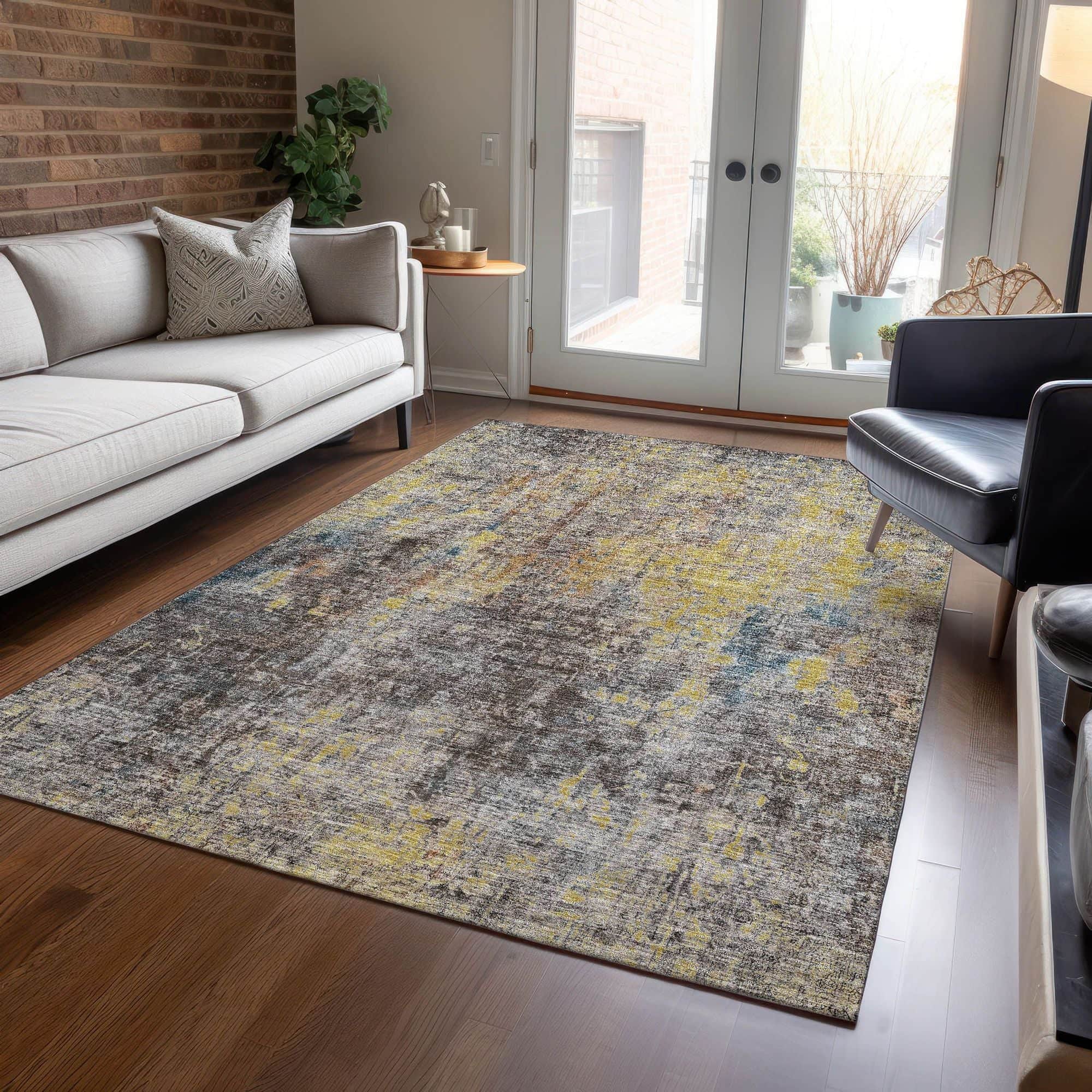 Machine Washable Mocha Brown Rug - Indoor / Outdoor - Kids / Pet Friendly Abstract Print Rug