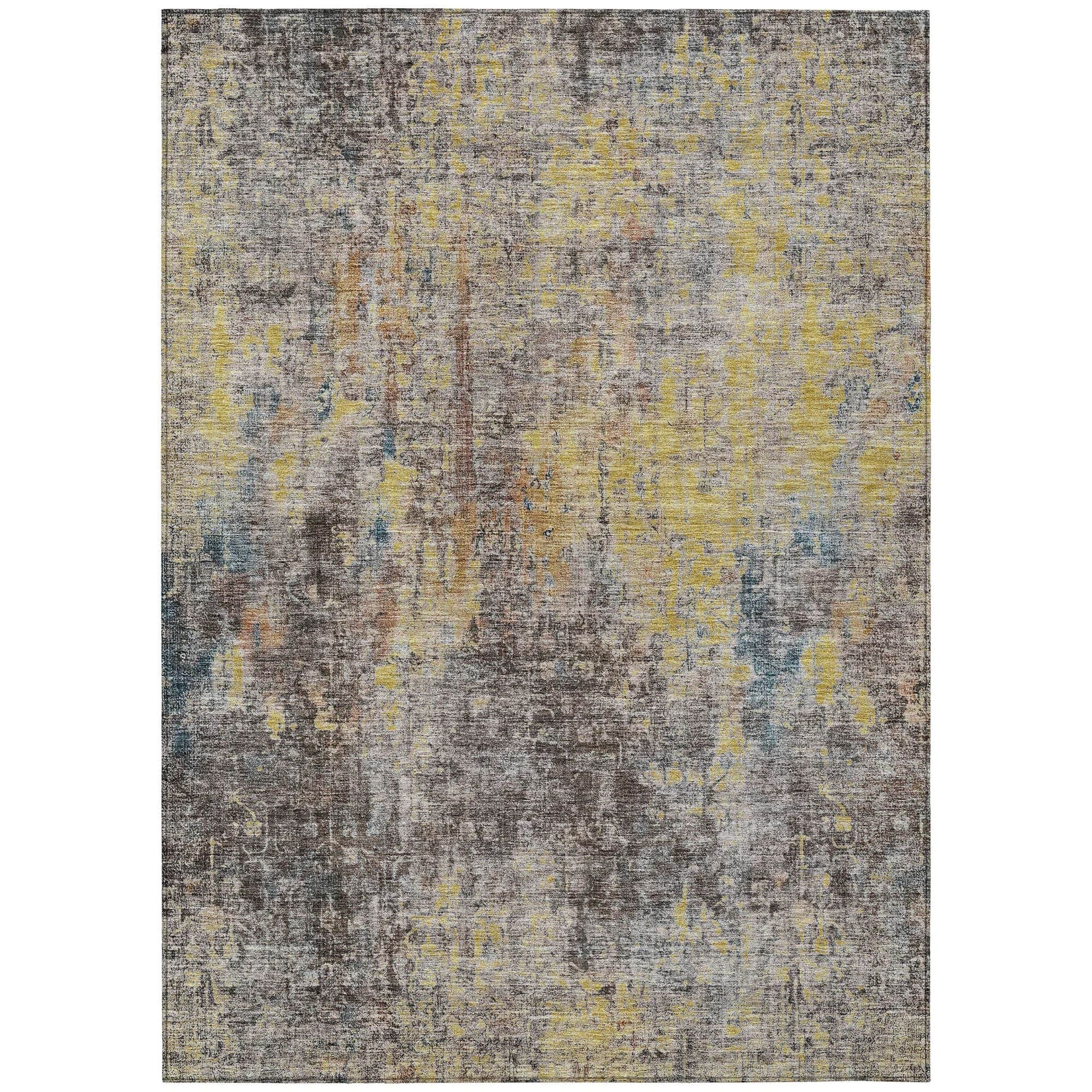 Machine Washable Mocha Brown Rug - Indoor / Outdoor - Kids / Pet Friendly Abstract Print Rug