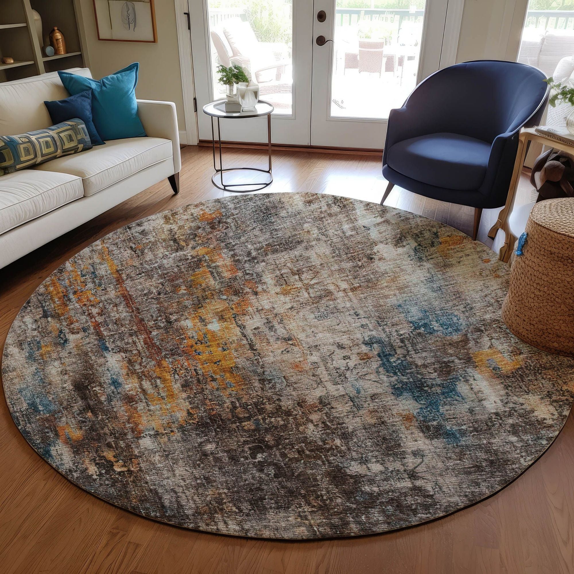 Machine Washable Taupe Brown Rug - Indoor / Outdoor - Kids / Pet Friendly Abstract Print Rug