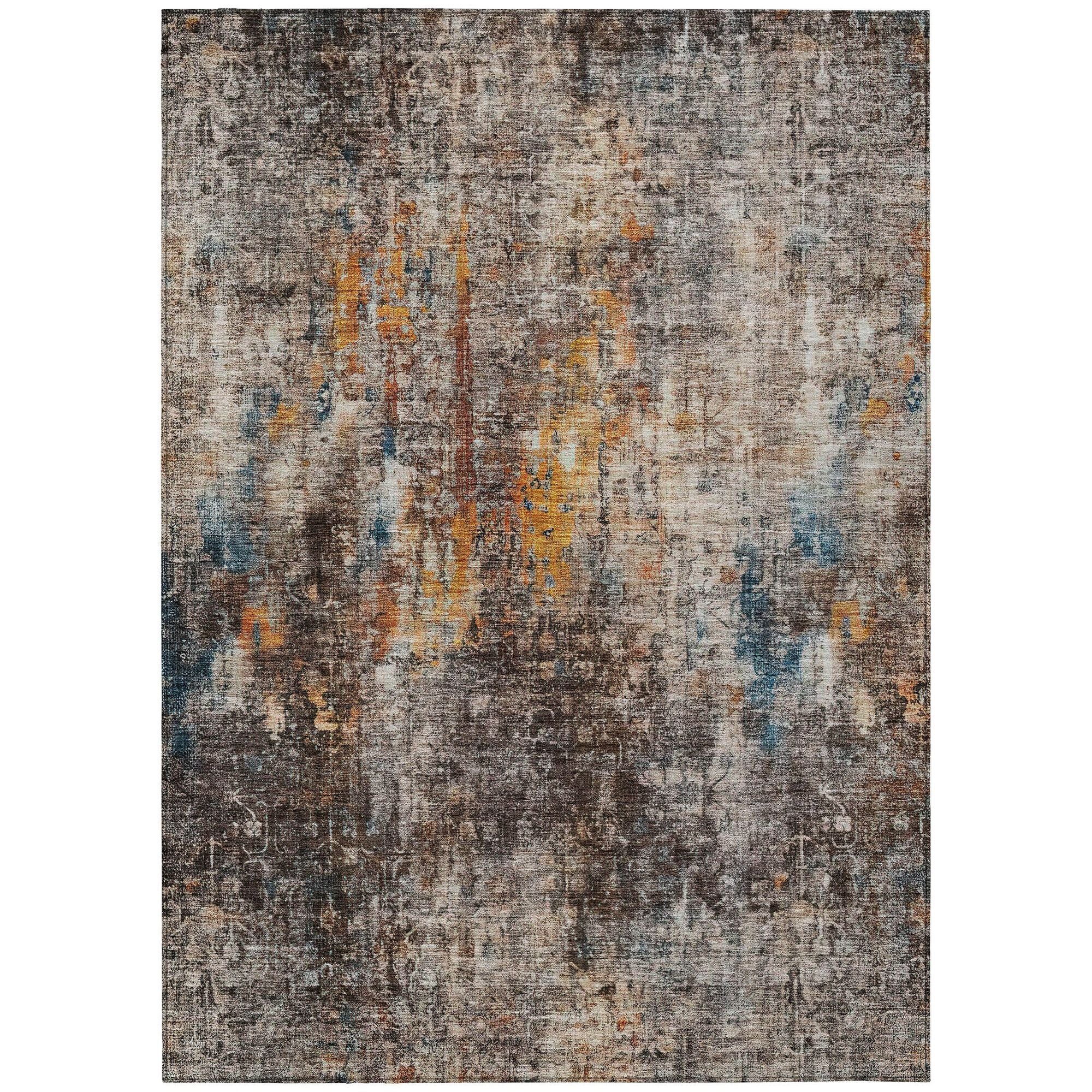 Machine Washable Taupe Brown Rug - Indoor / Outdoor - Kids / Pet Friendly Abstract Print Rug