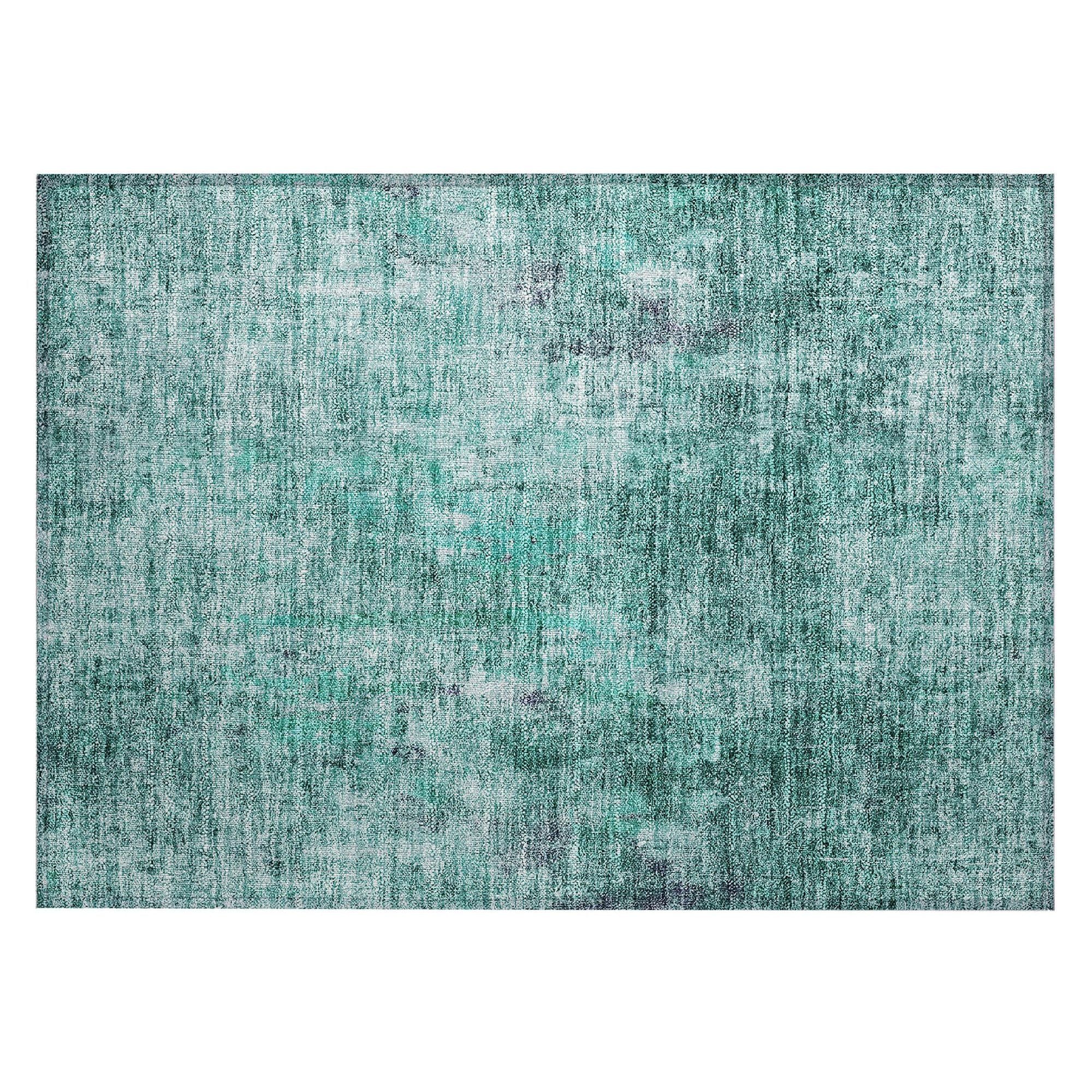 Machine Washable Teal Rug - Indoor / Outdoor - Kids / Pet Friendly Abstract Print Rug